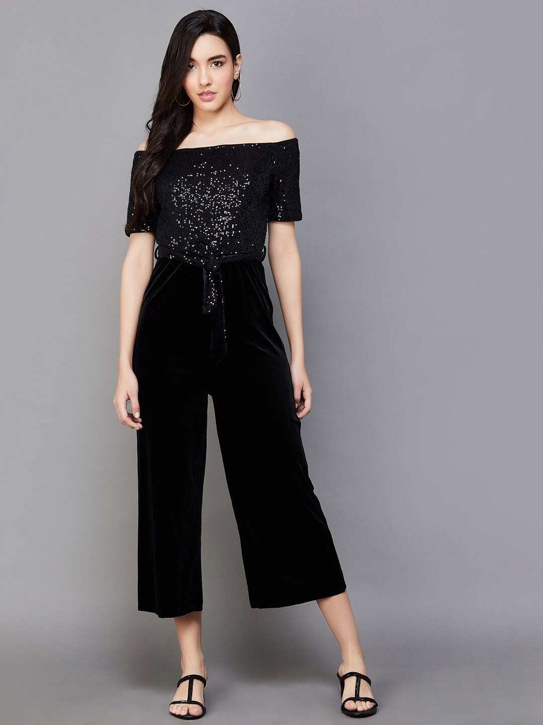 

CODE by Lifestyle Off-Shoulder Basic Jumpsuit with Embellished, Black
