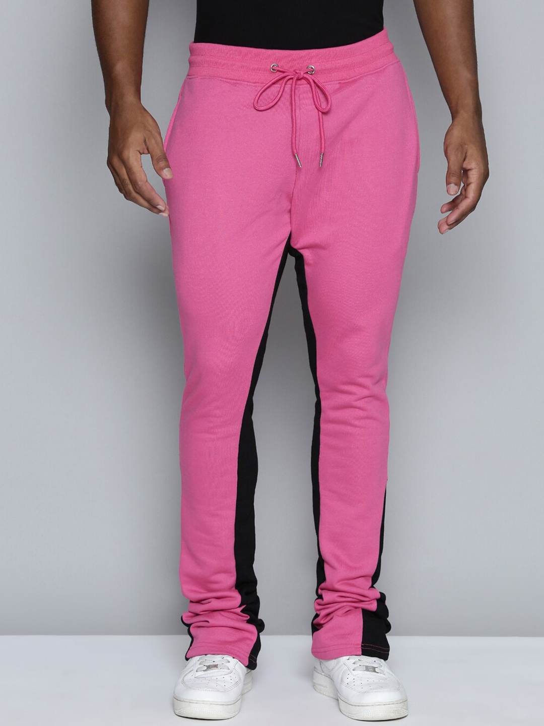 

WAIMEA Men Colourblocked Bootcut-Fit Mid-Rise Sports Track Pants, Pink