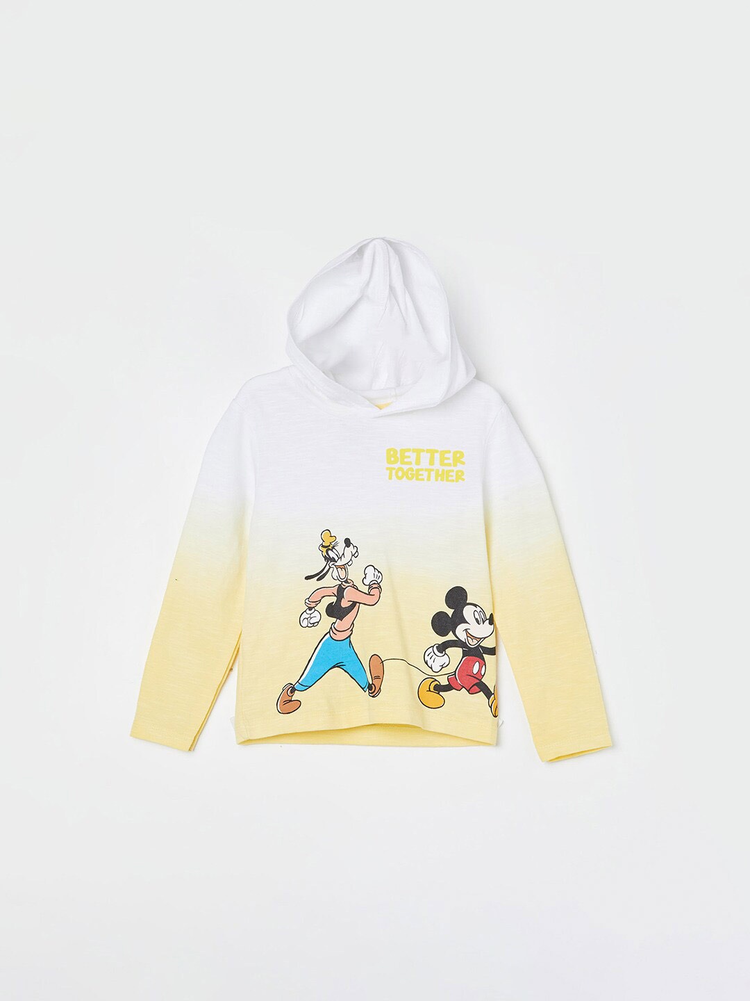 

Juniors by Lifestyle Boys Mickey & Friends Printed Hooded Pure Cotton T-shirt, Yellow