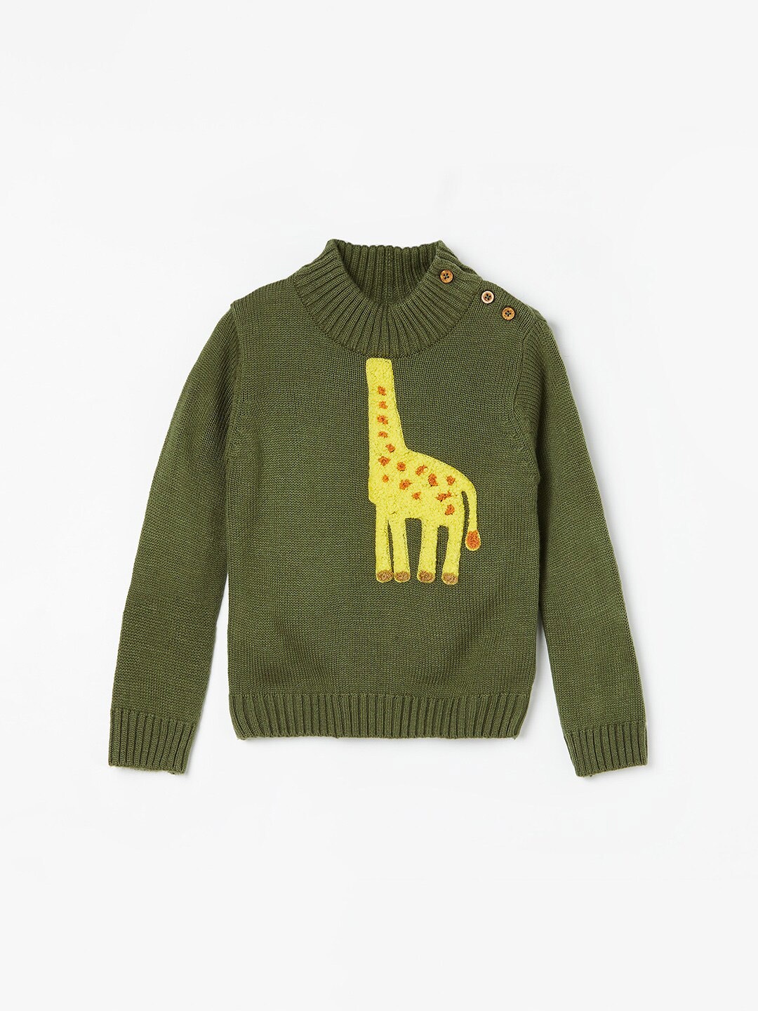 

Juniors by Lifestyle Boys Conversational Embroidered High Neck Pure Cotton Pullover, Olive