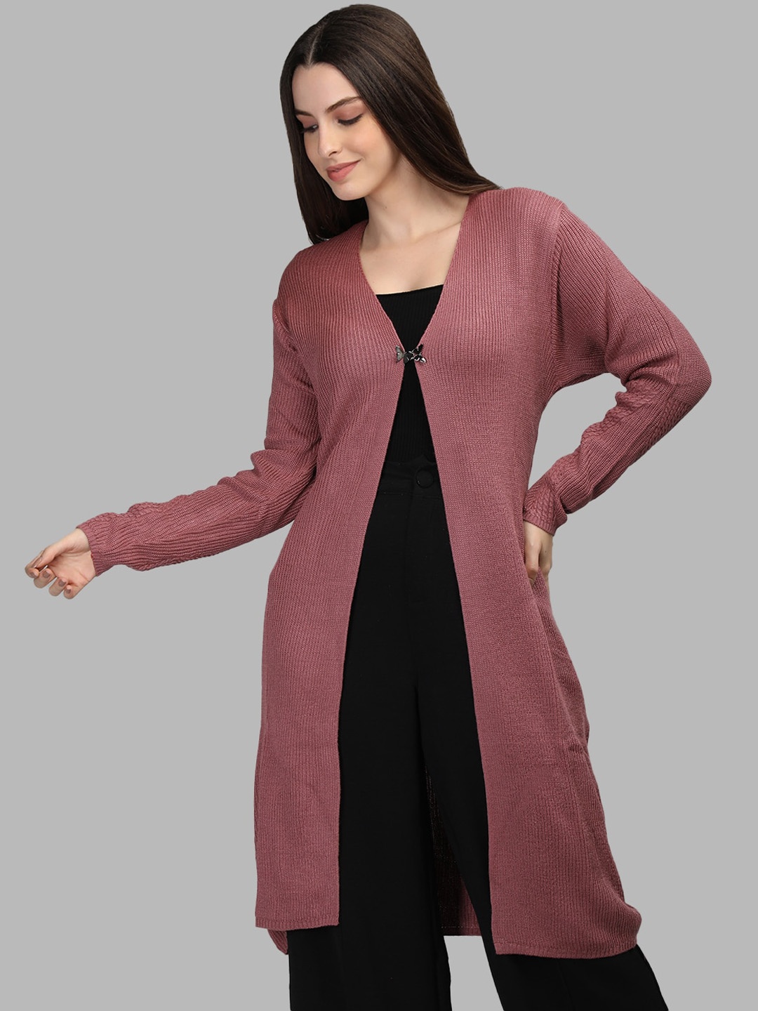 

MIKHAD Woollen Longline Open Front Shrug, Pink