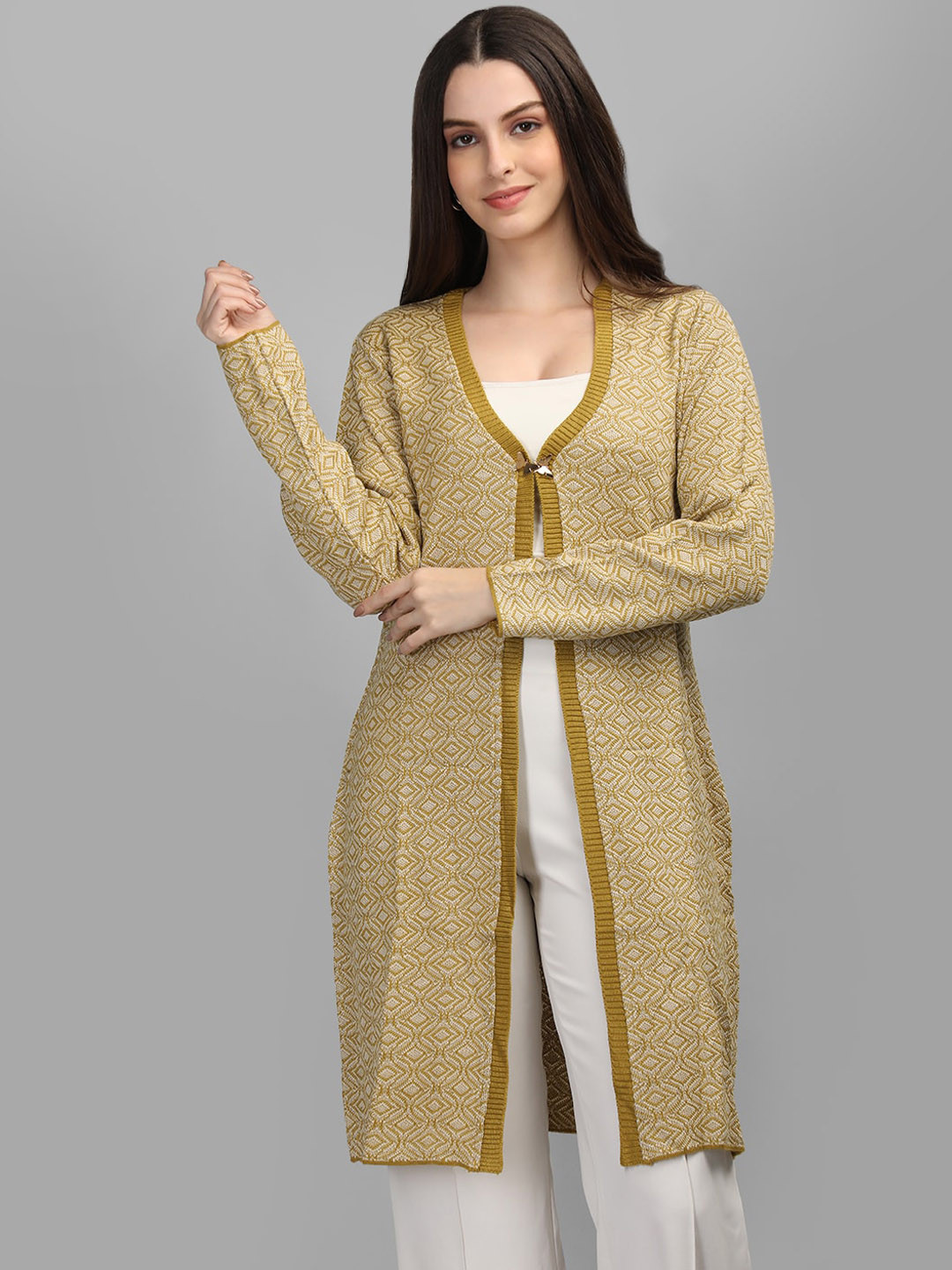 

MIKHAD V-Neck Long Sleeve Acrylic Open Front Shrug, Lime green