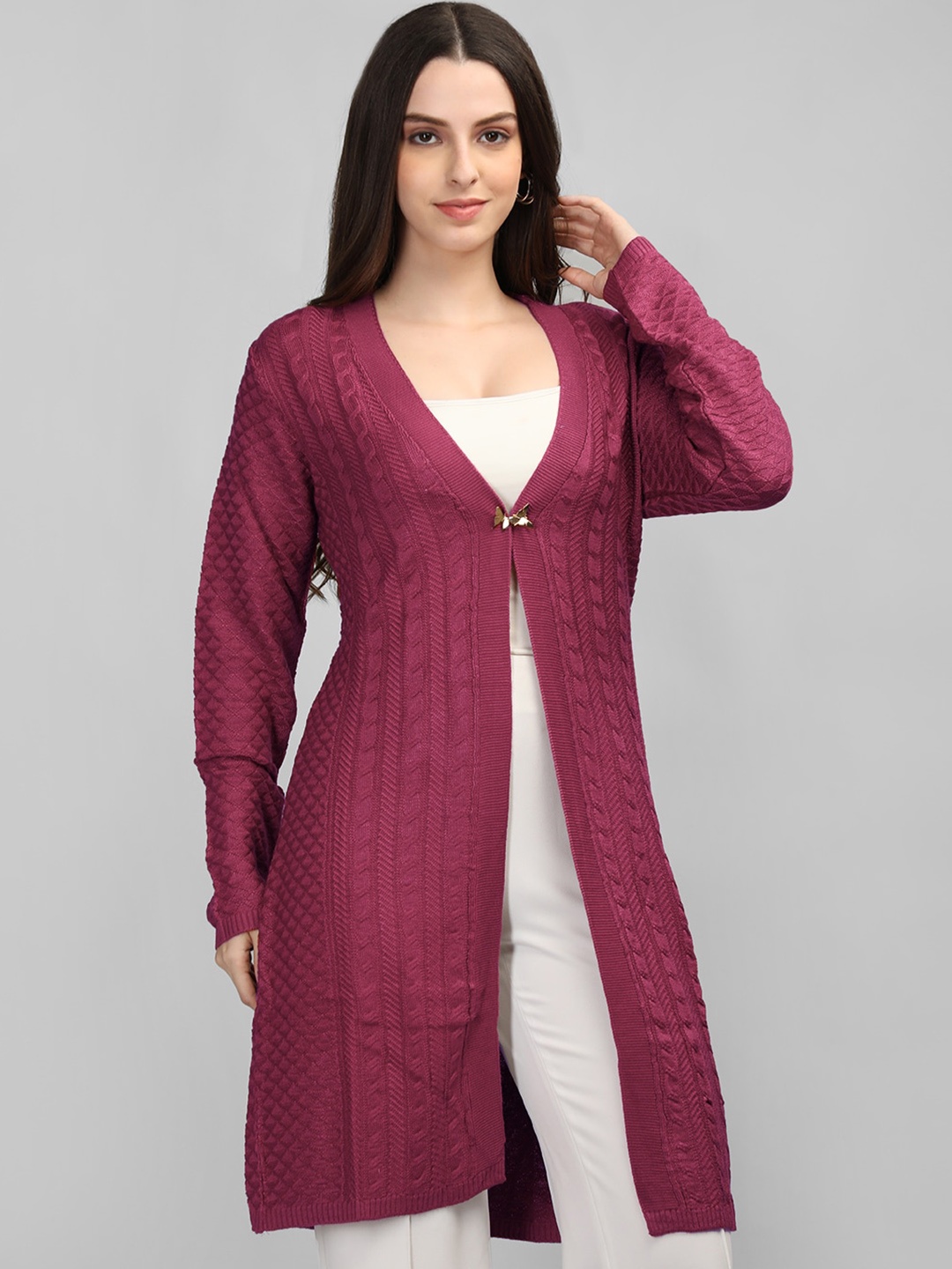 

MIKHAD Cable Knit Acrylic Cardigan, Burgundy