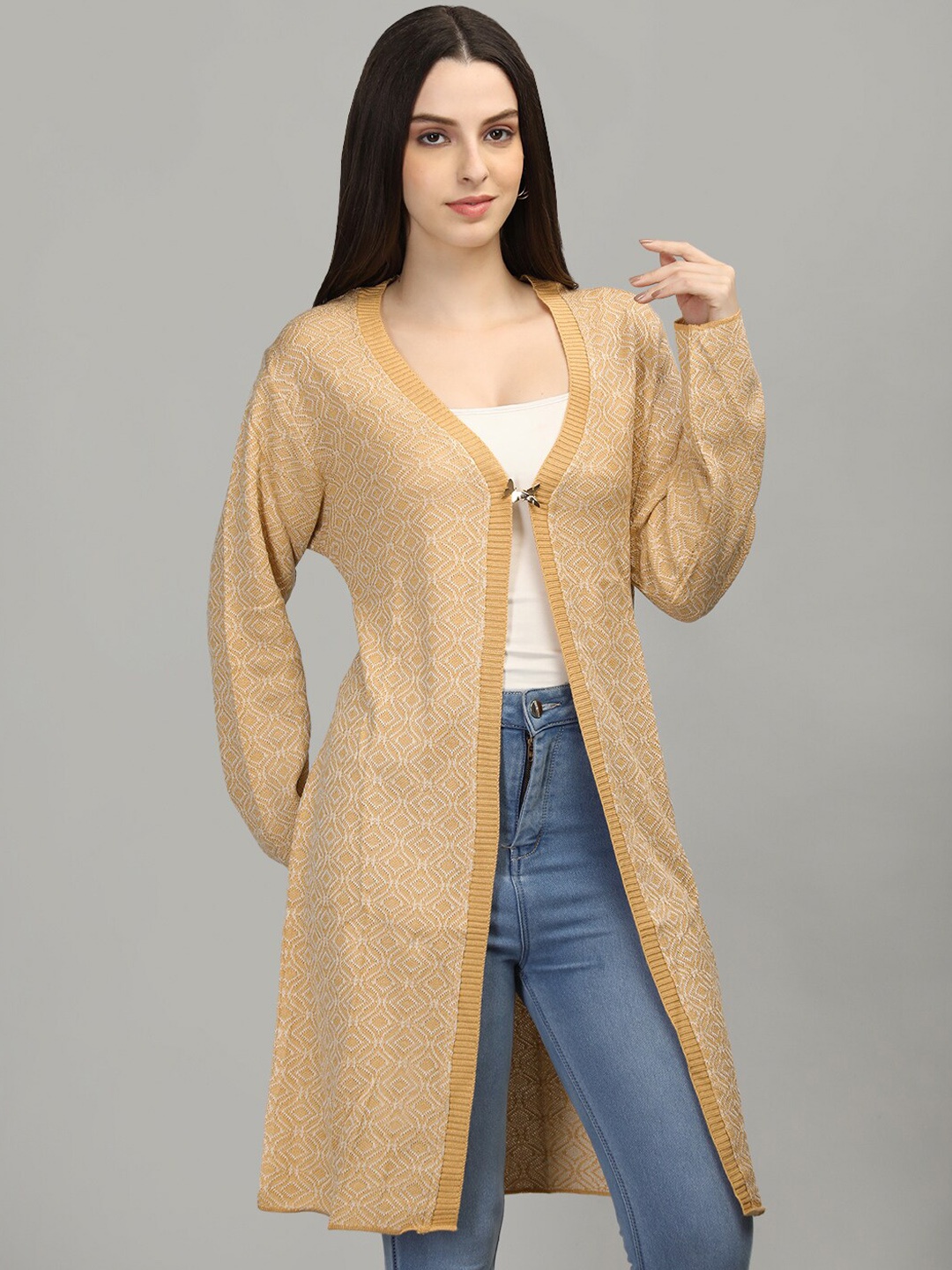 

MIKHAD Self Designed Longline Acrylic Shrug, Champagne