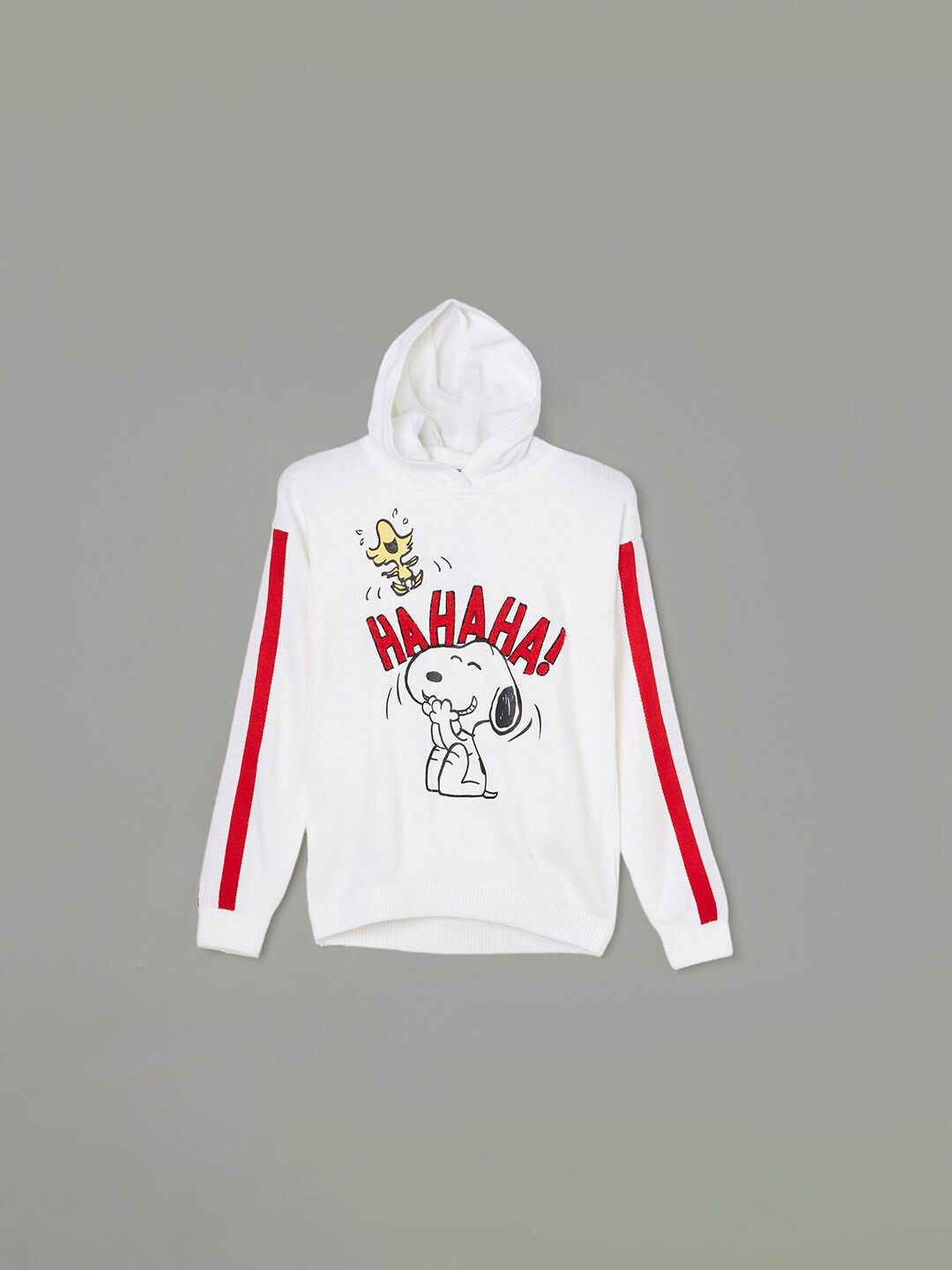 

Fame Forever by Lifestyle Girls Snoopy Printed Hooded Long Sleeves Acrylic Sweater, Off white