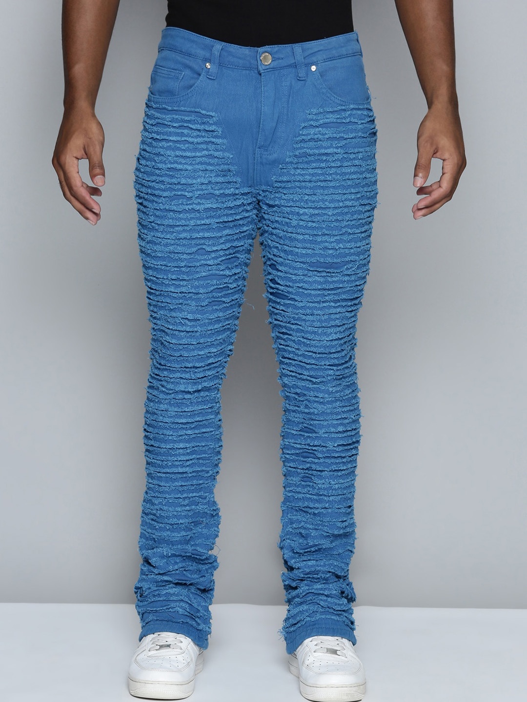 

WAIMEA Men Mid Rise Hollywood Bootcut Highly Distressed Stretchable Jeans, Blue