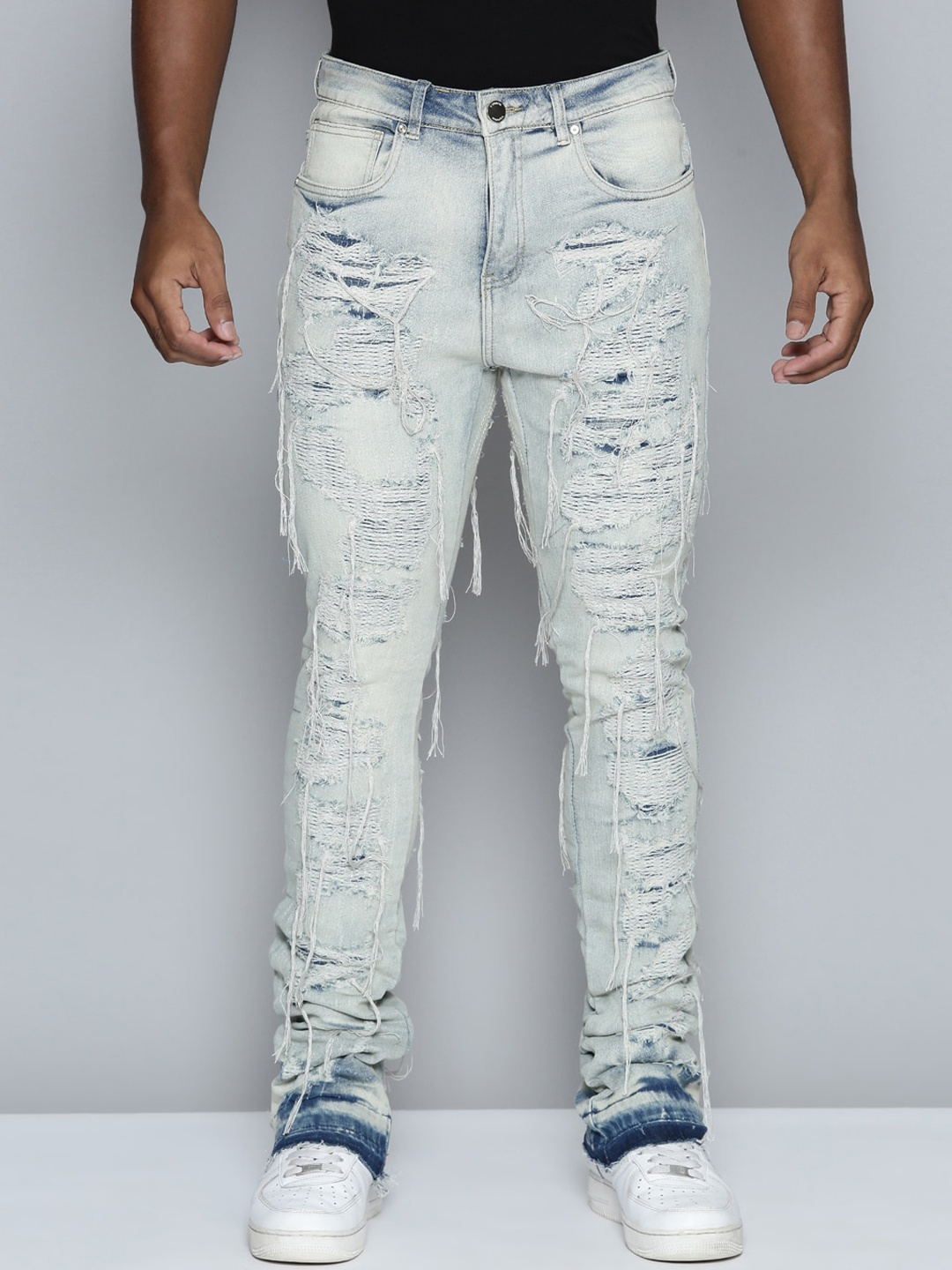 

WAIMEA Men Mid Rise Hollywood Bootcut Highly Distressed Heavy Fade Stretchable Jeans, Blue