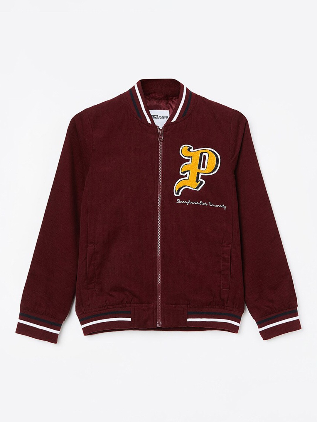 

Fame Forever by Lifestyle Boys Stand Collar Pure Cotton Bomber Jacket, Red