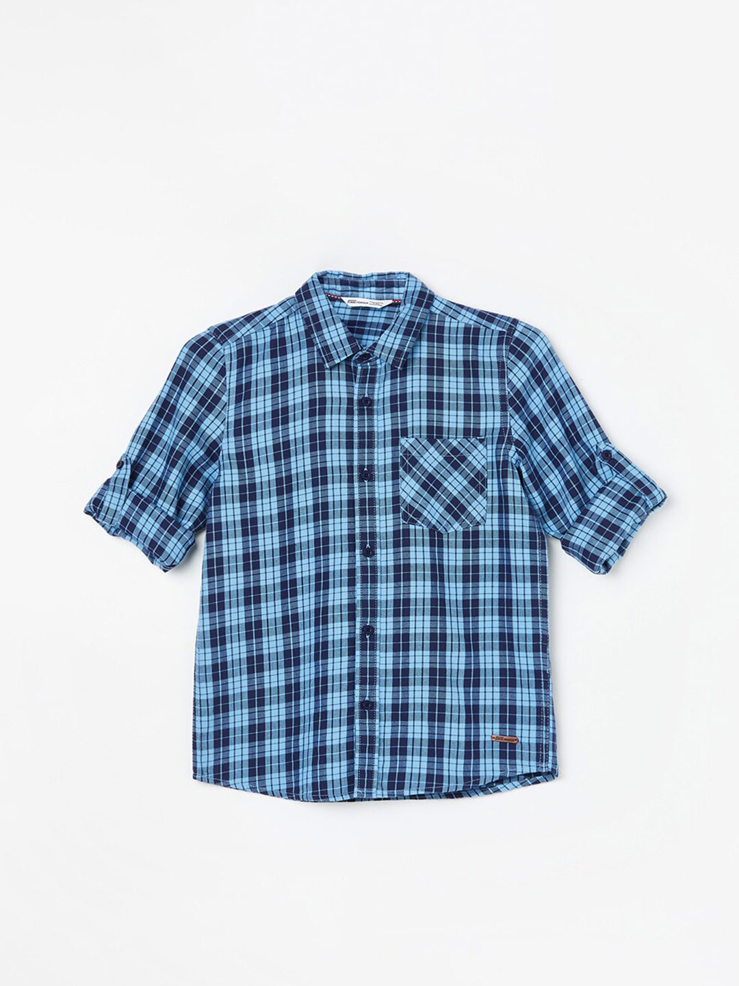 

Fame Forever by Lifestyle Boys Tartan Checked Roll-Up Sleeves Pure Cotton Casual Shirt, Blue