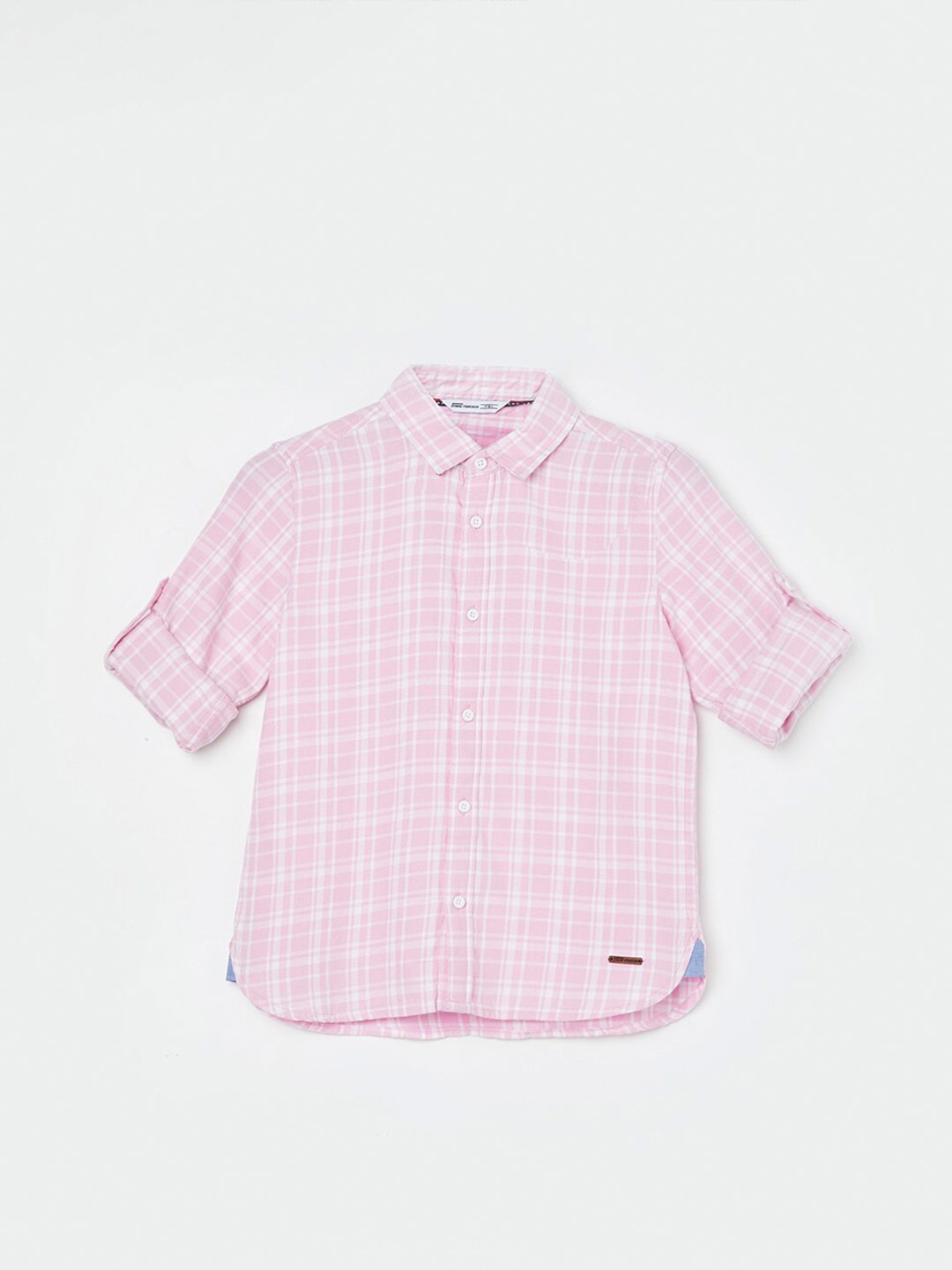 

Fame Forever by Lifestyle Boys Tartan Checked Roll-Up Sleeves Pure Cotton Casual Shirt, Pink