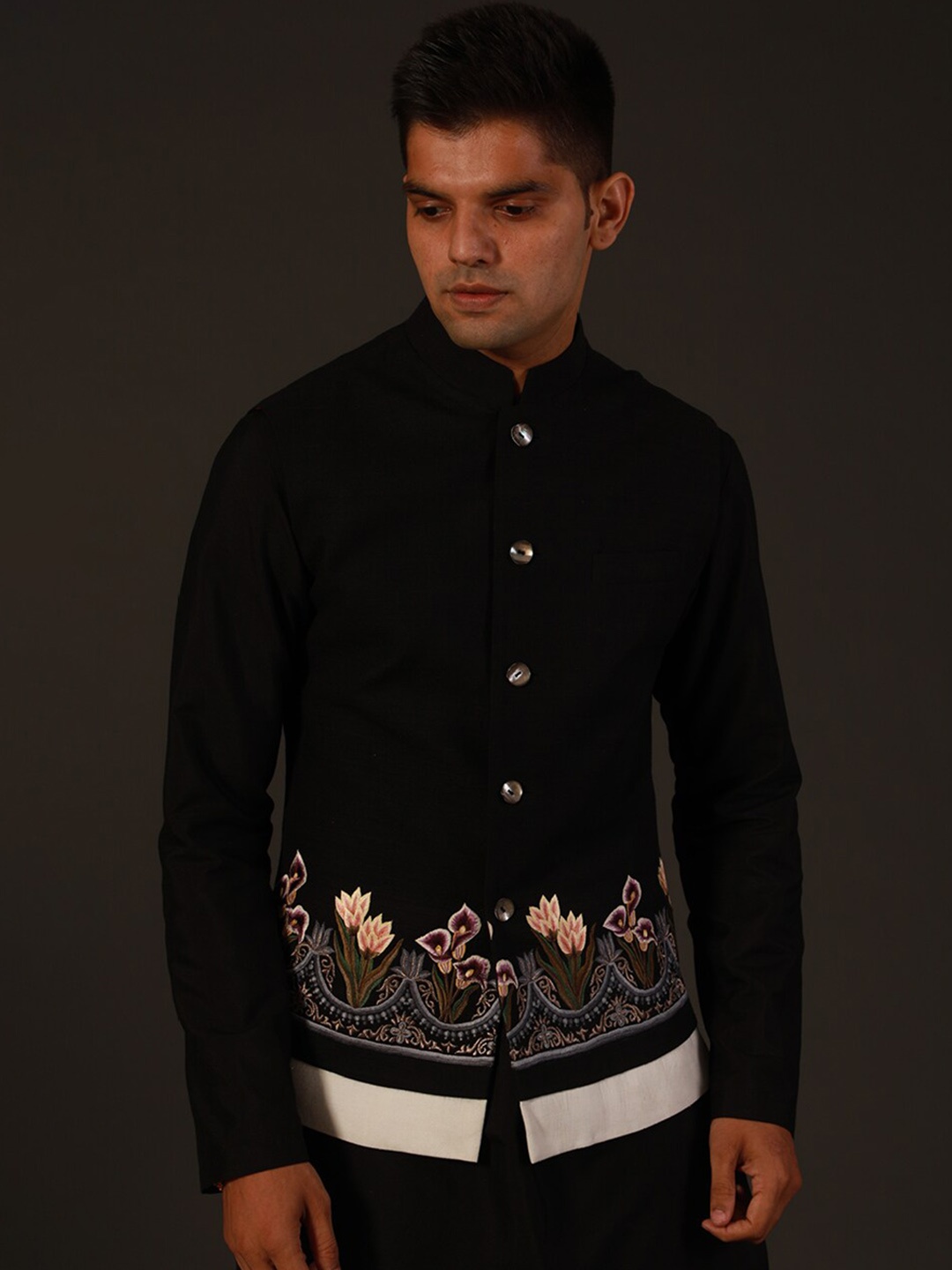 

Rohit Bal Embroidered Sherwani Set, Black