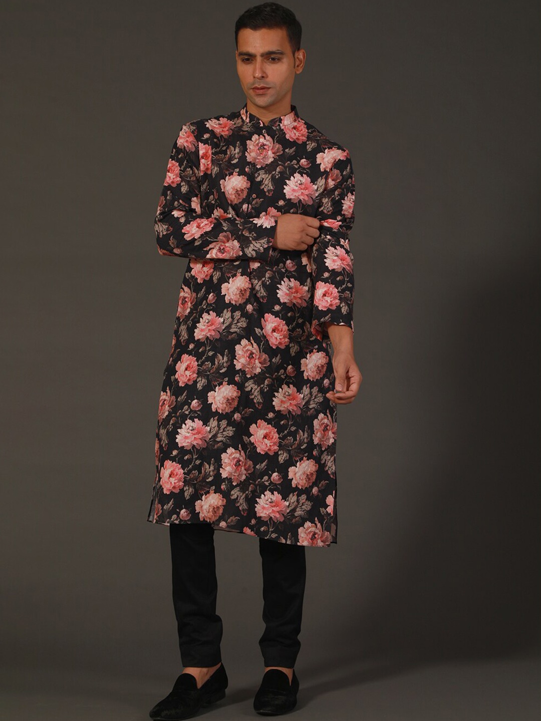 

Rohit Bal Floral Printed Sherwani Set, Black