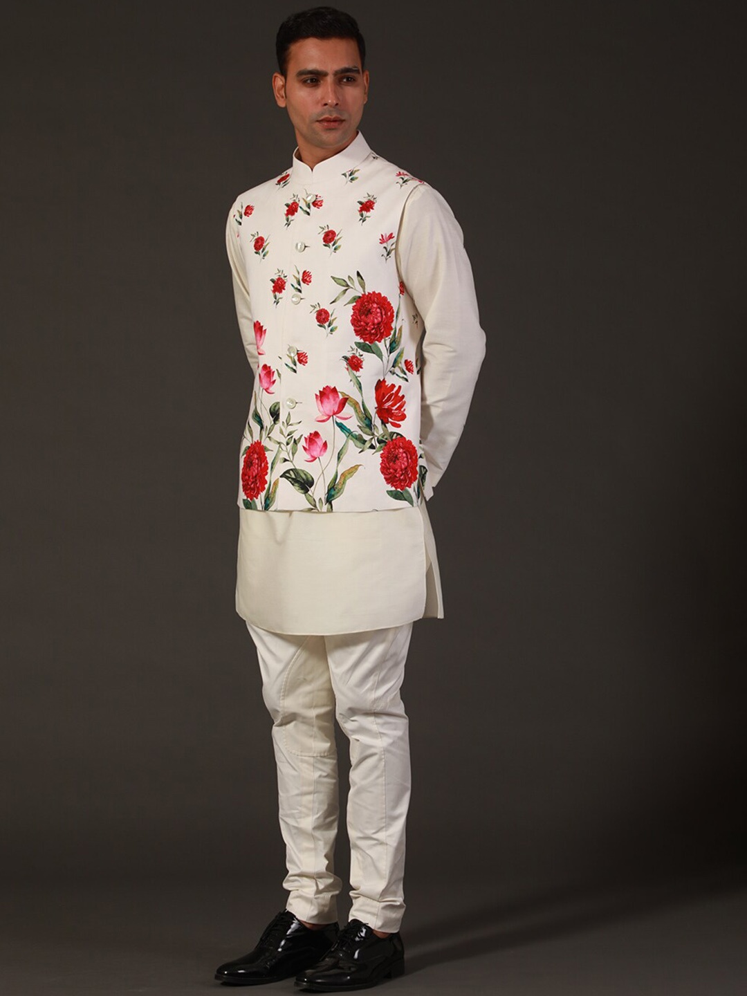 

Rohit Bal Floral Embroidered Sherwani Set, Off white