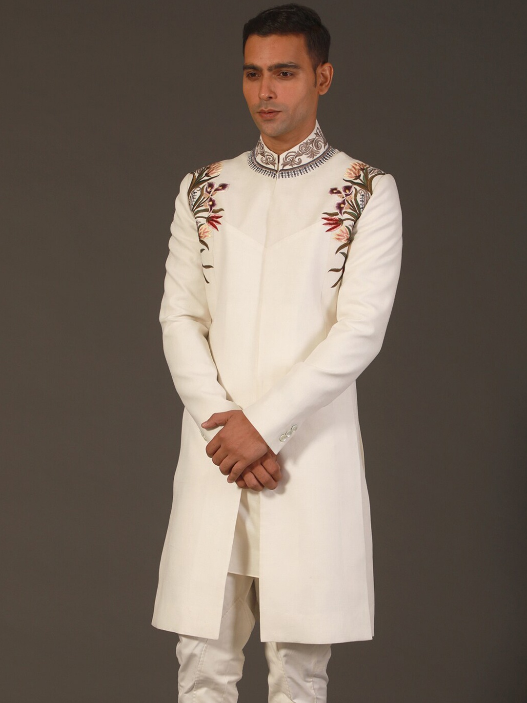 

Rohit Bal Floral Embroidered Kurta & Churidar, Off white