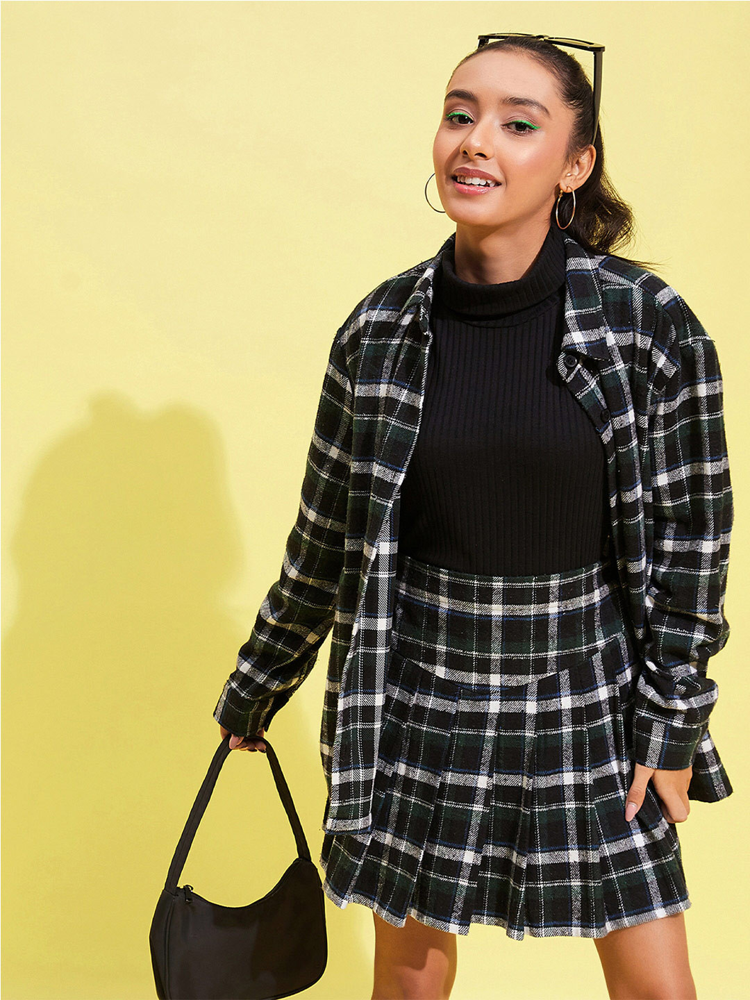 

Noh.Voh - SASSAFRAS Kids Girls Tartan Checks Oversized Pure Cotton Casual Shirt, Black