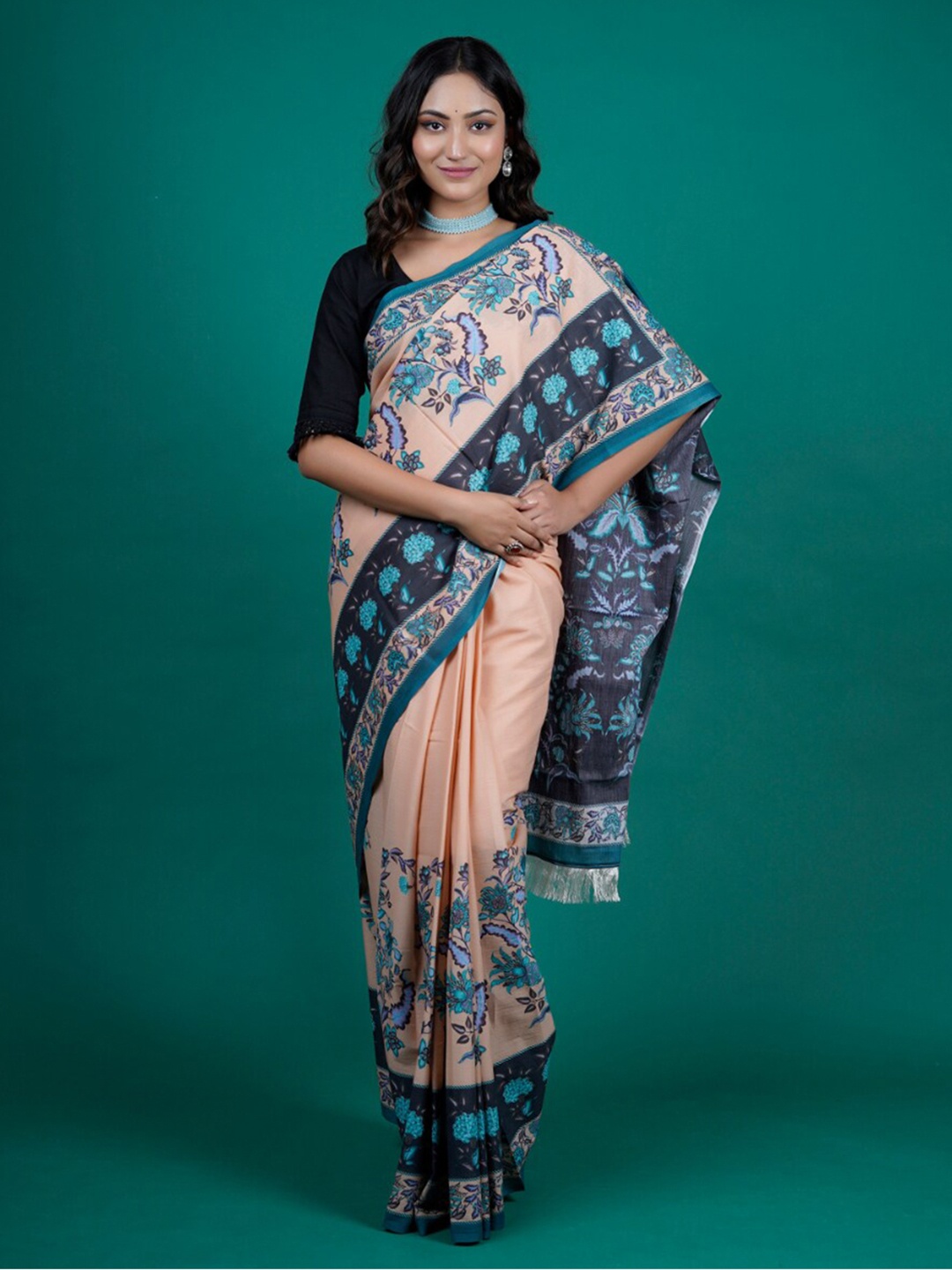 

BUTA BUTI Floral Printed Pure Cotton Saree, Beige