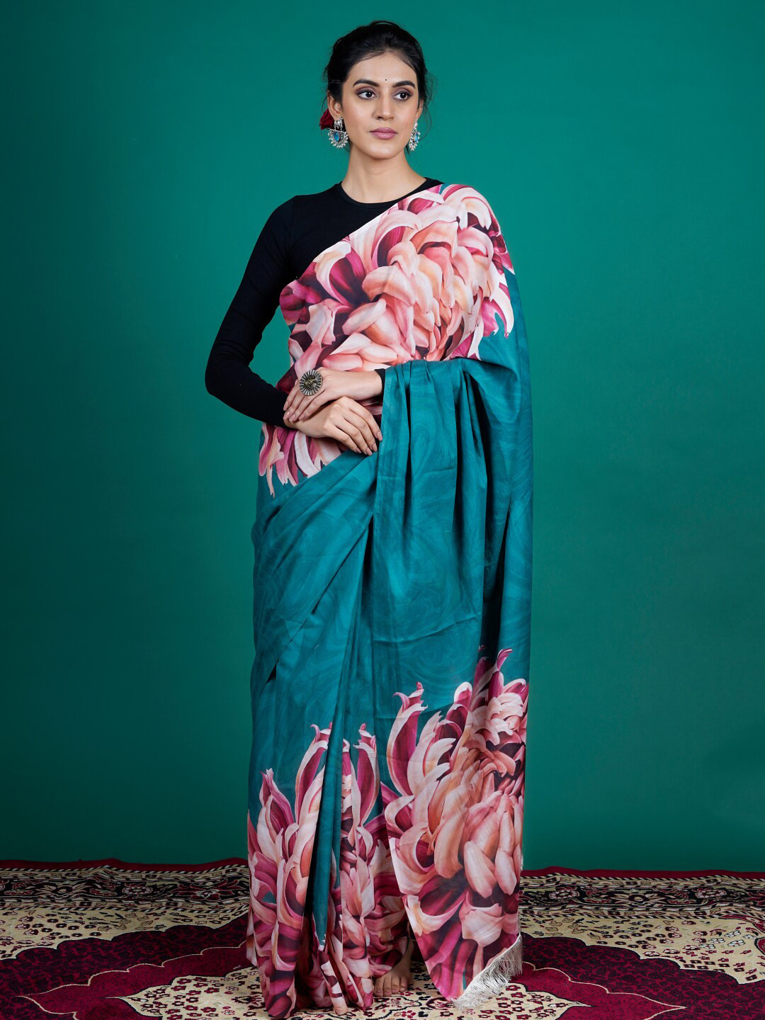 

BUTA BUTI Floral Printed Pure Cotton Saree, Blue