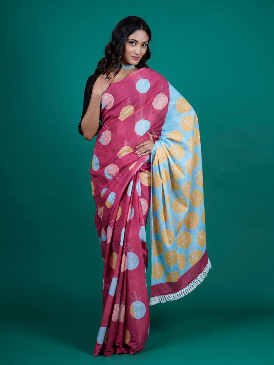

BUTA BUTI Ethnic Motifs Printed Pure Cotton Saree, Pink