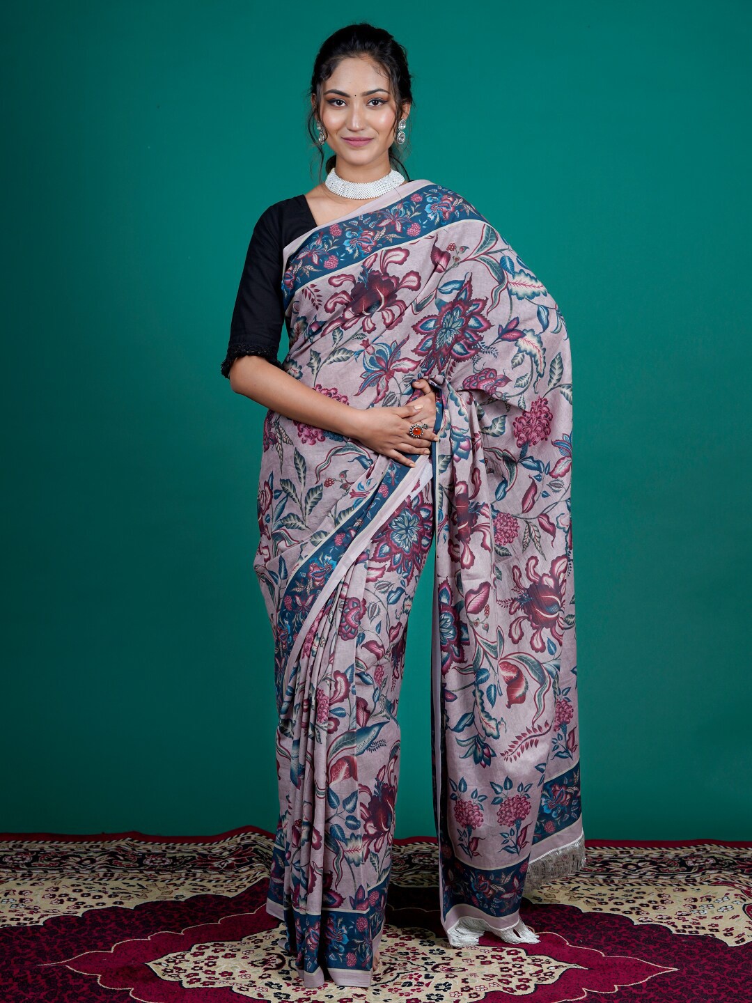 

BUTA BUTI Floral Printed Pure Cotton Saree, Purple