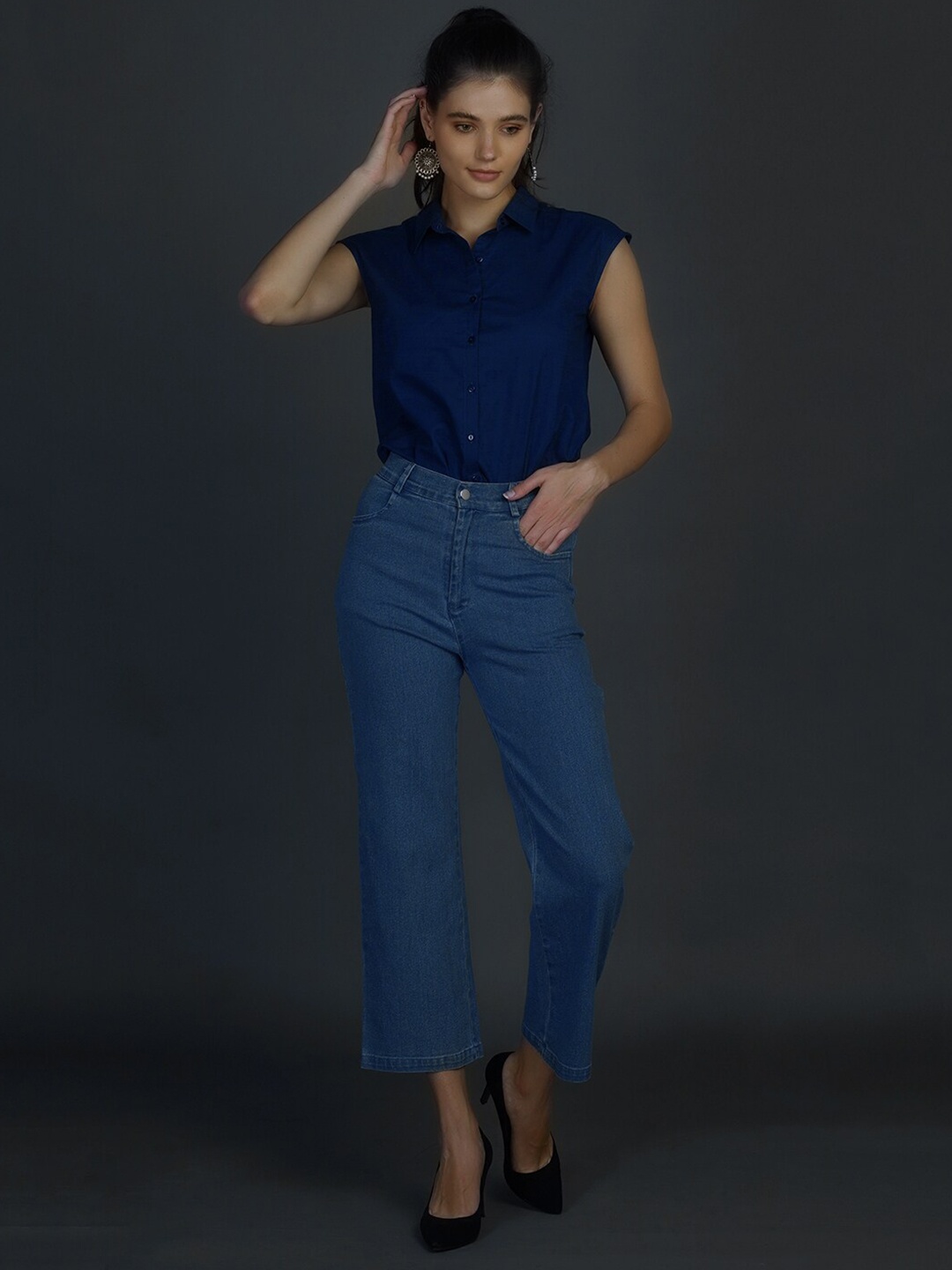 

Chemistry Women Bootcut High-Rise Clean Look Cotton Jeans, Blue