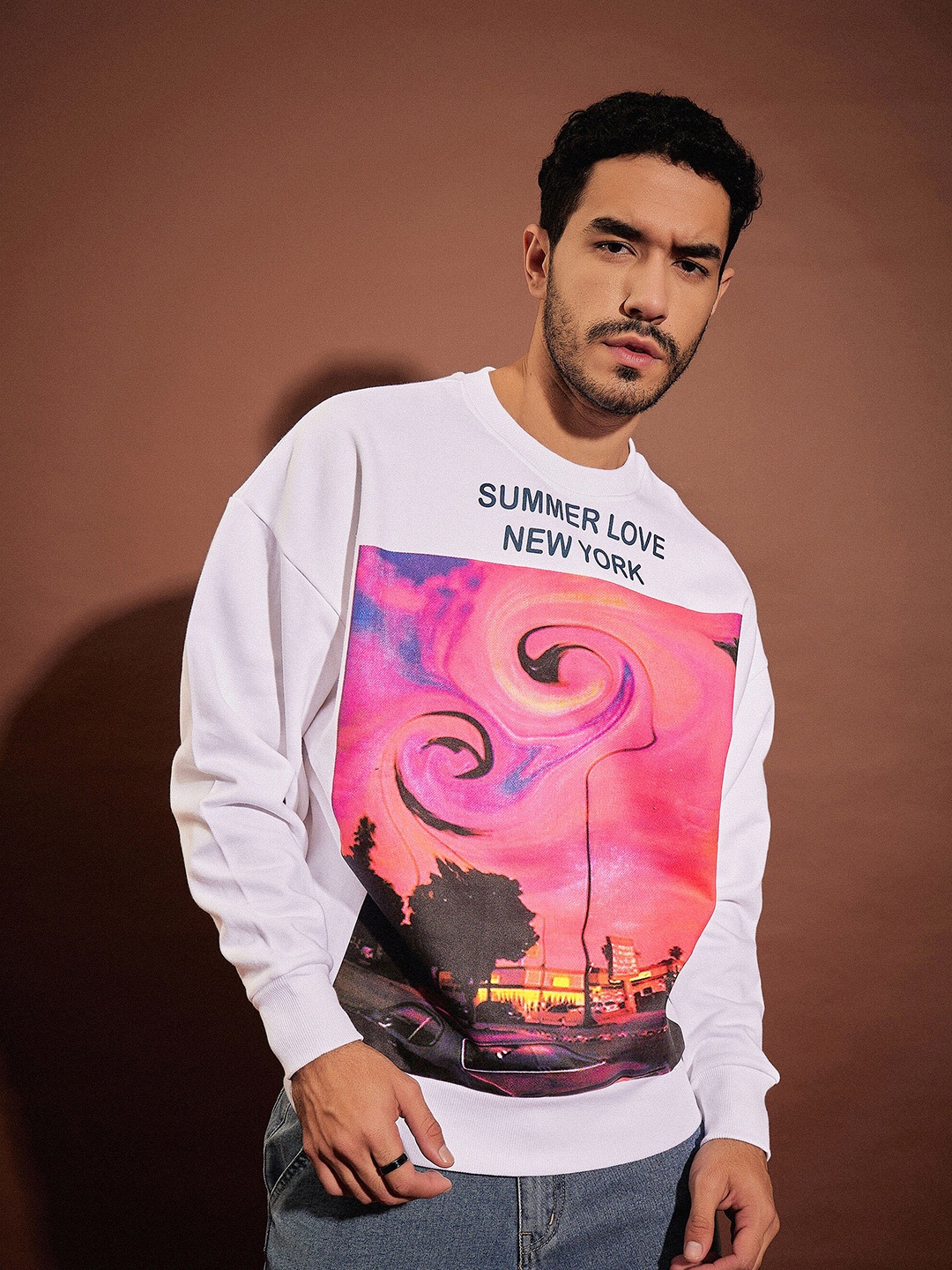 

MASCLN SASSAFRAS Printed Oversized Cotton Sweatshirt, White
