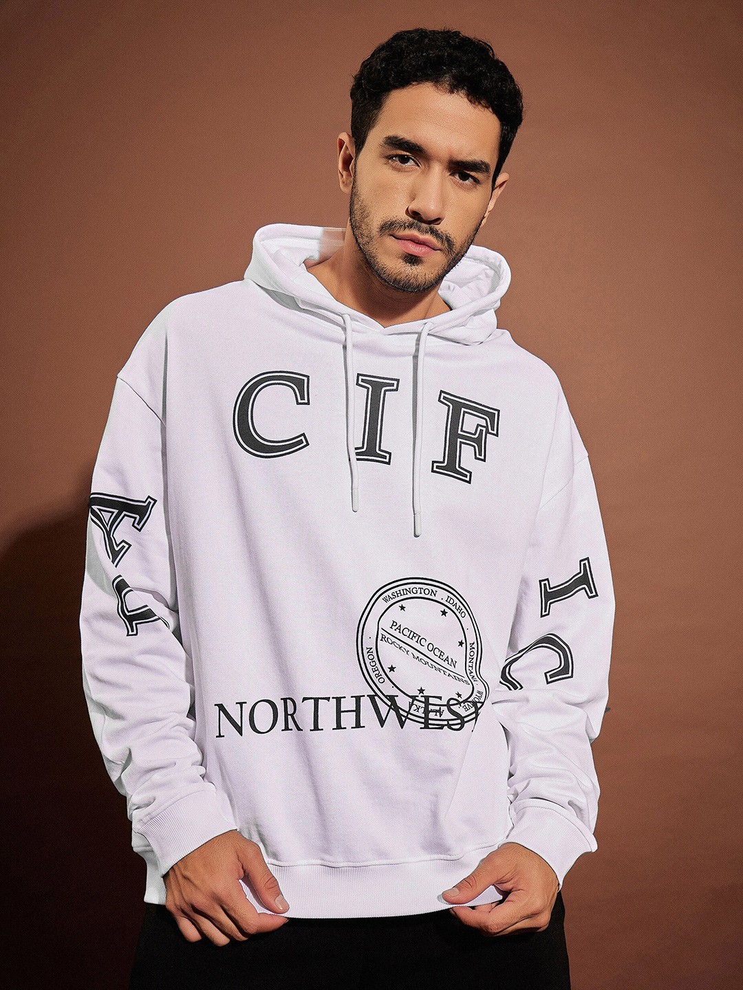

MASCLN SASSAFRAS Typograohy Printed Oversized Hooded Sweatshirt, White