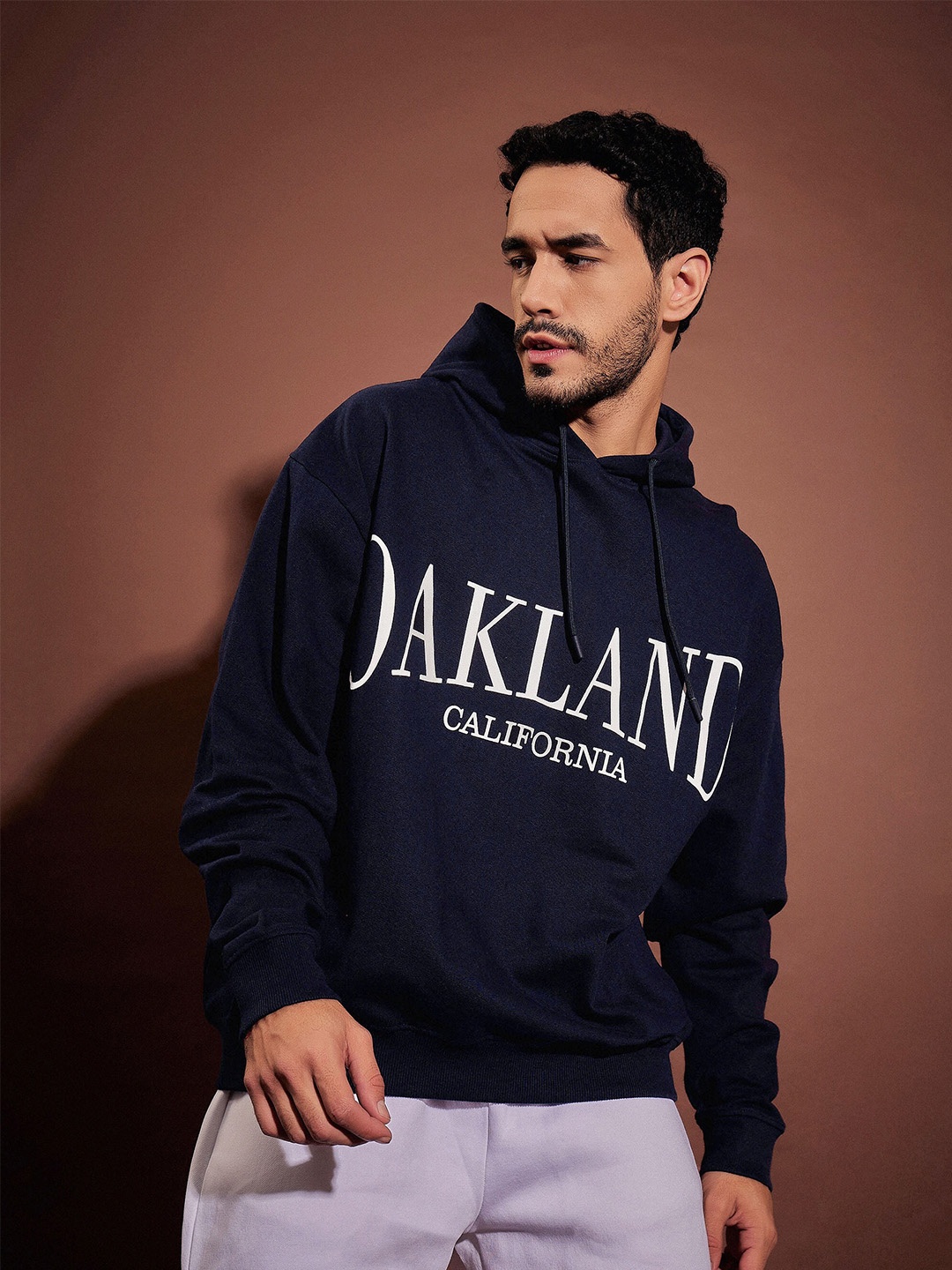 

MASCLN SASSAFRAS Navy Blue Typography Printed Hooded Fleece Sweatshirt