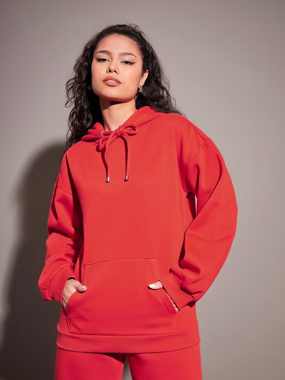 

SASSAFRAS Hooded Fleece Oversized Pullover Sweatshirt, Red