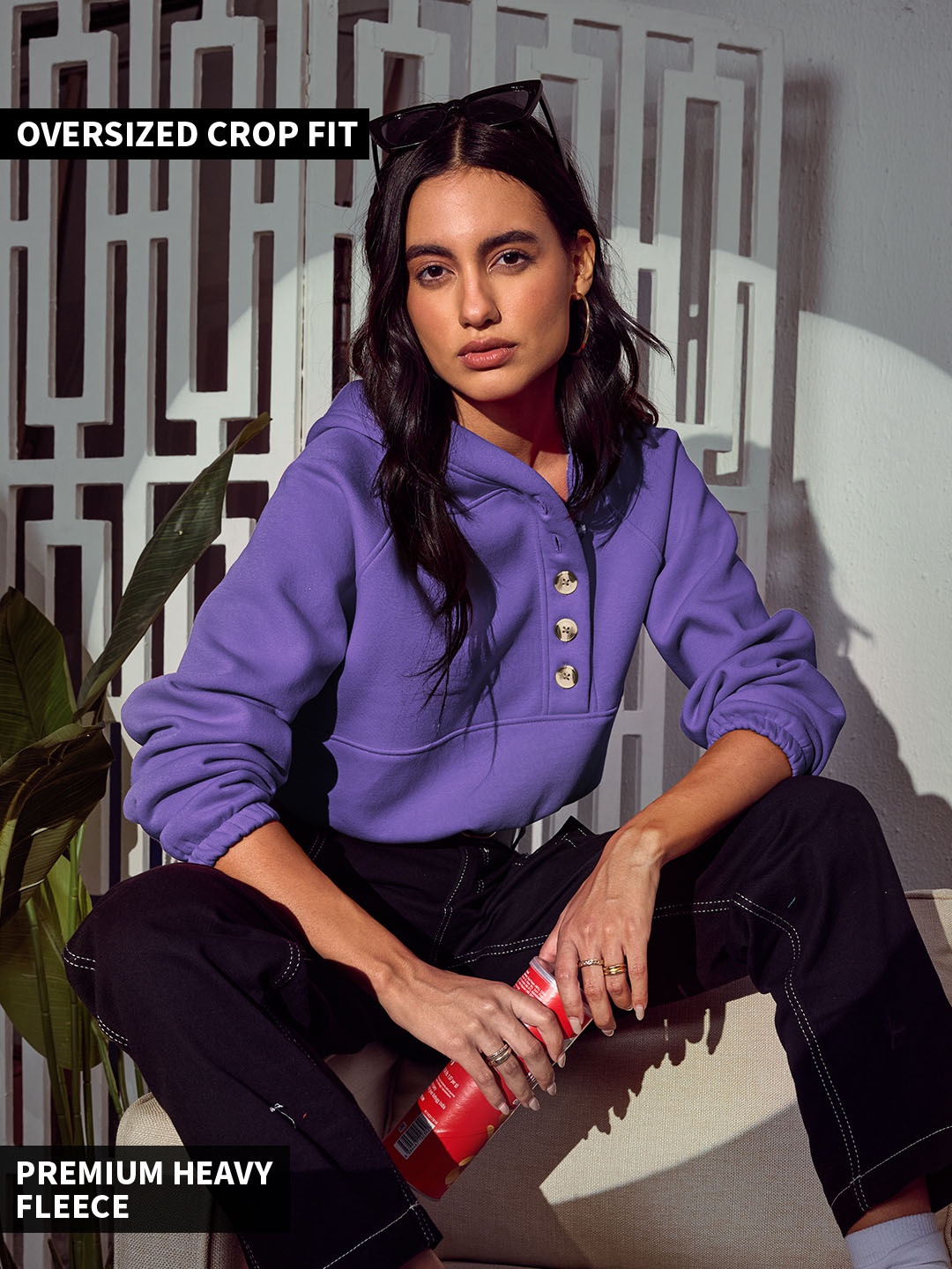 

The Souled Store Violet Hooded Crop Pullover