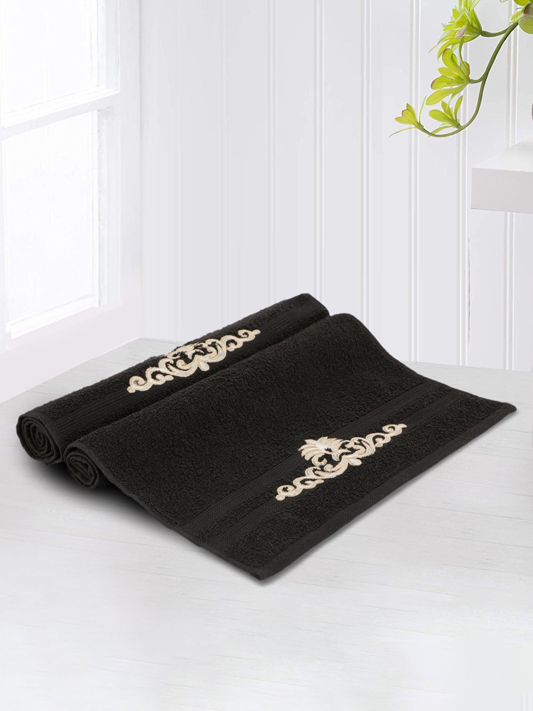 

LUSH & BEYOND 2 Pcs Black 500 GSM Pure Cotton Hand Towels