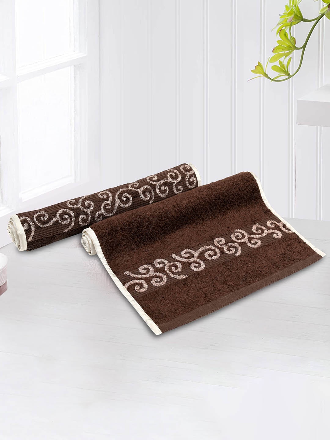 

LUSH & BEYOND 2 Pcs Brown 500 GSM Pure Cotton Hand Towels