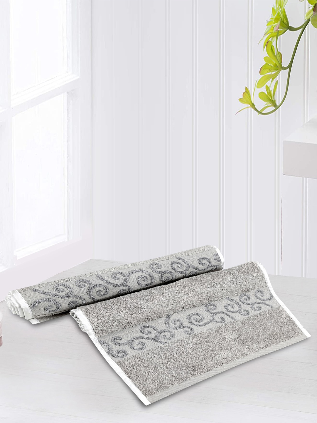 

LUSH & BEYOND 2 Pcs Grey 500 GSM Pure Cotton Hand Towels
