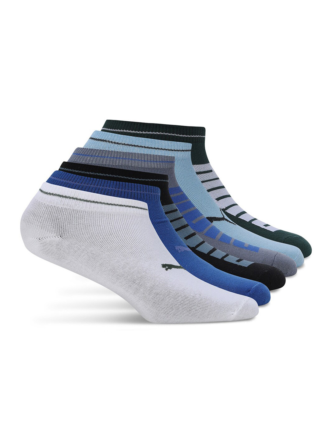 

Puma Unisex Sneaker Pack of 6 Printed Cotton Ankle-Length Socks, Blue