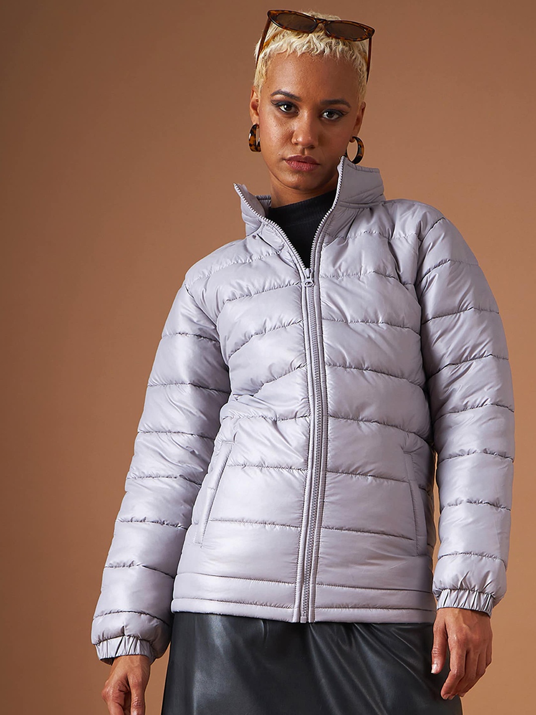 

SASSAFRAS Grey Stand Collar Puffer Jacket
