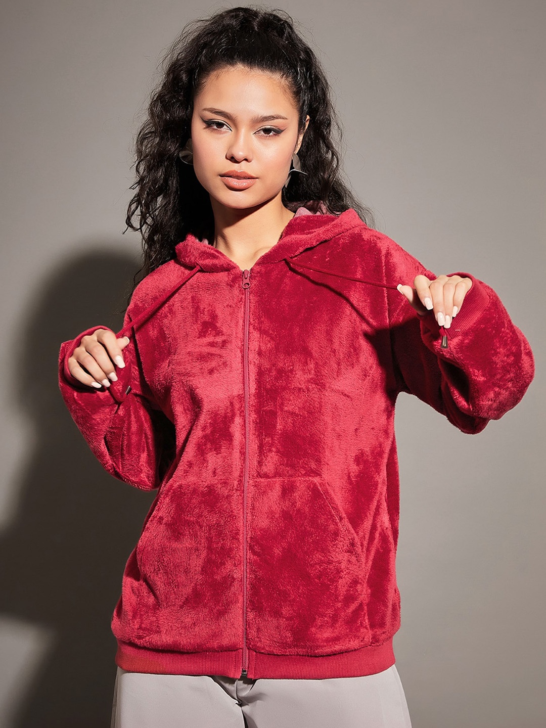 

SASSAFRAS Maroon Hooded Bomber Jacket