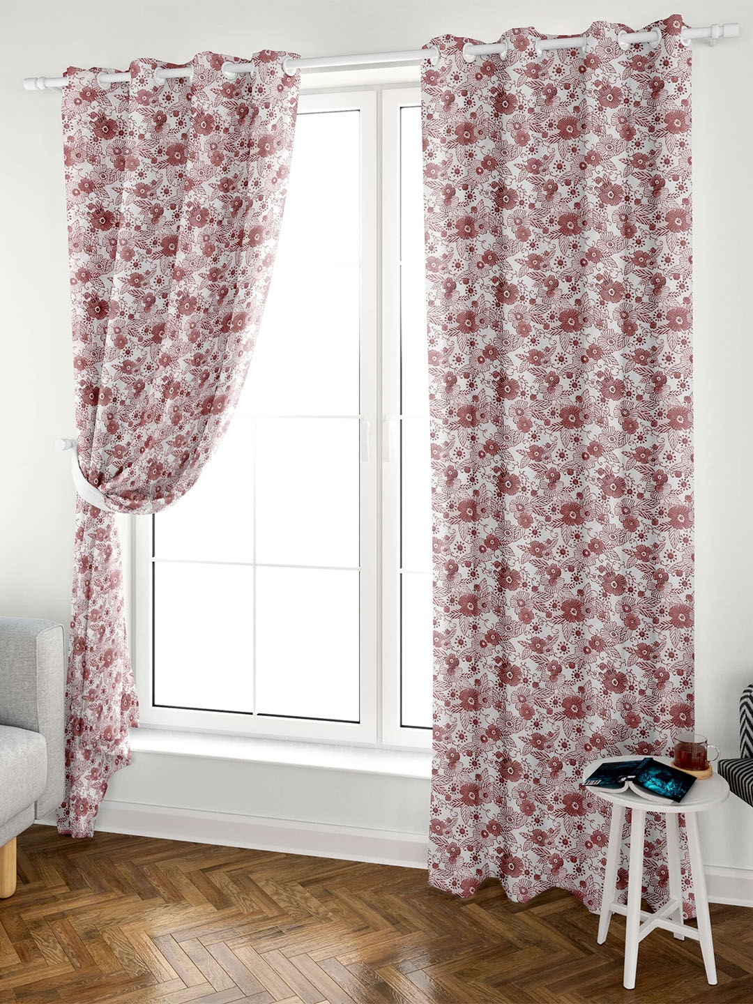 

Aura Maroon & White 2 Pieces Ethnic Motifs Pure Cotton Door Curtain