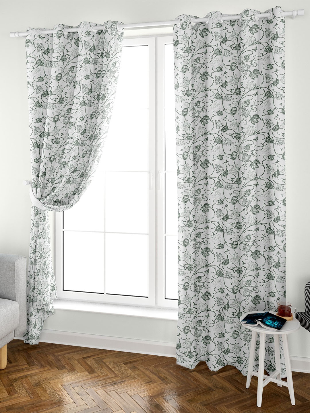 

Aura Off White & Green 2 Pieces Printed Pure Cotton Long Door Curtain