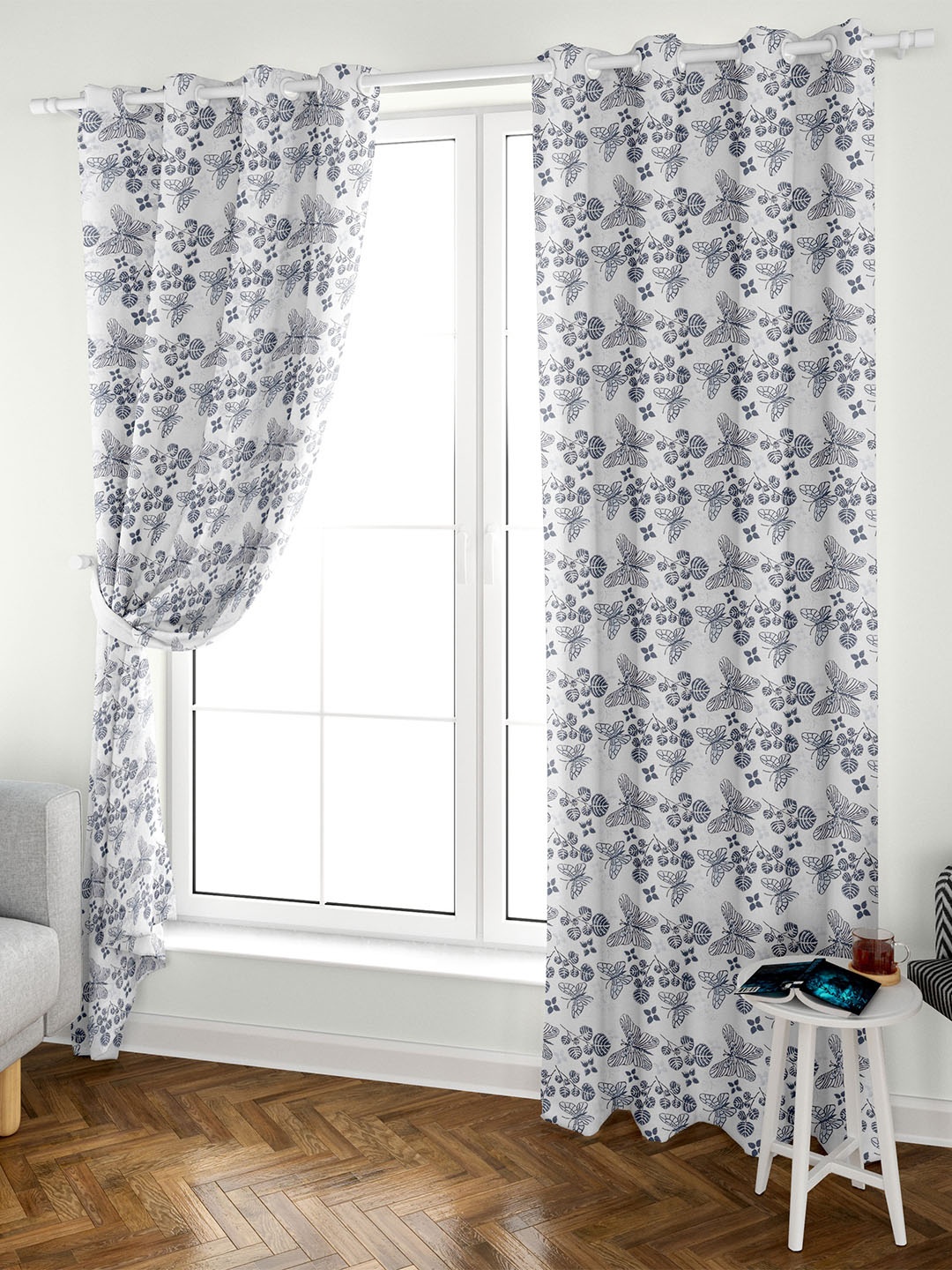 

Aura Off White & Black 2 Pieces Printed Pure Cotton Long Door Curtain
