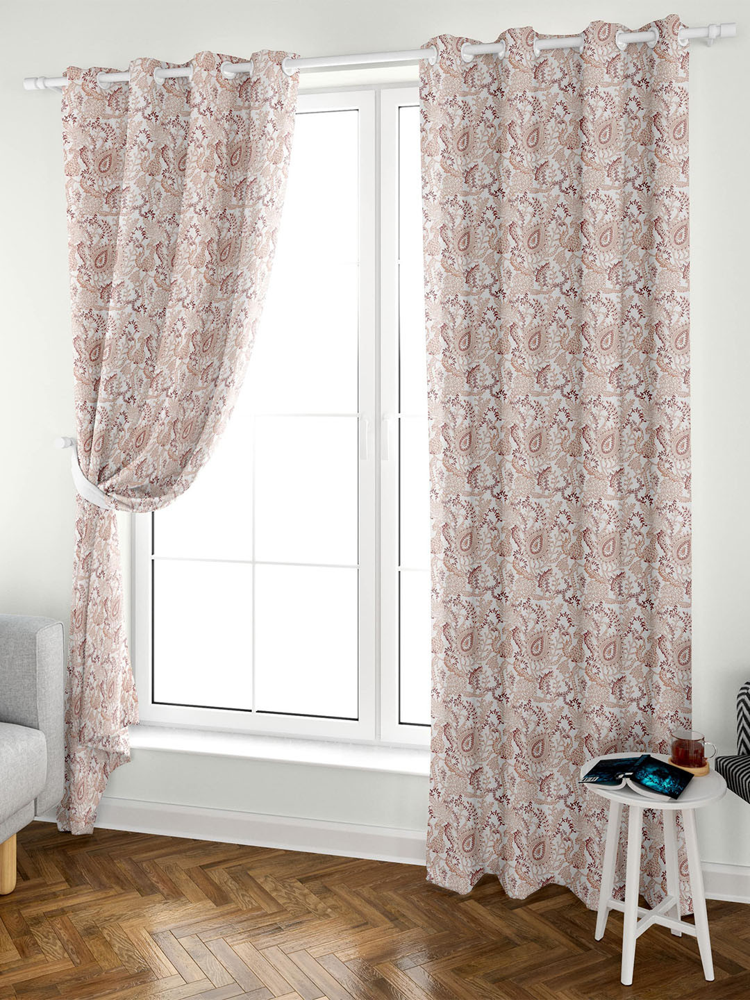 

Aura Cream & Maroon 2 Pieces Cotton Floral Eyelet Door Curtain