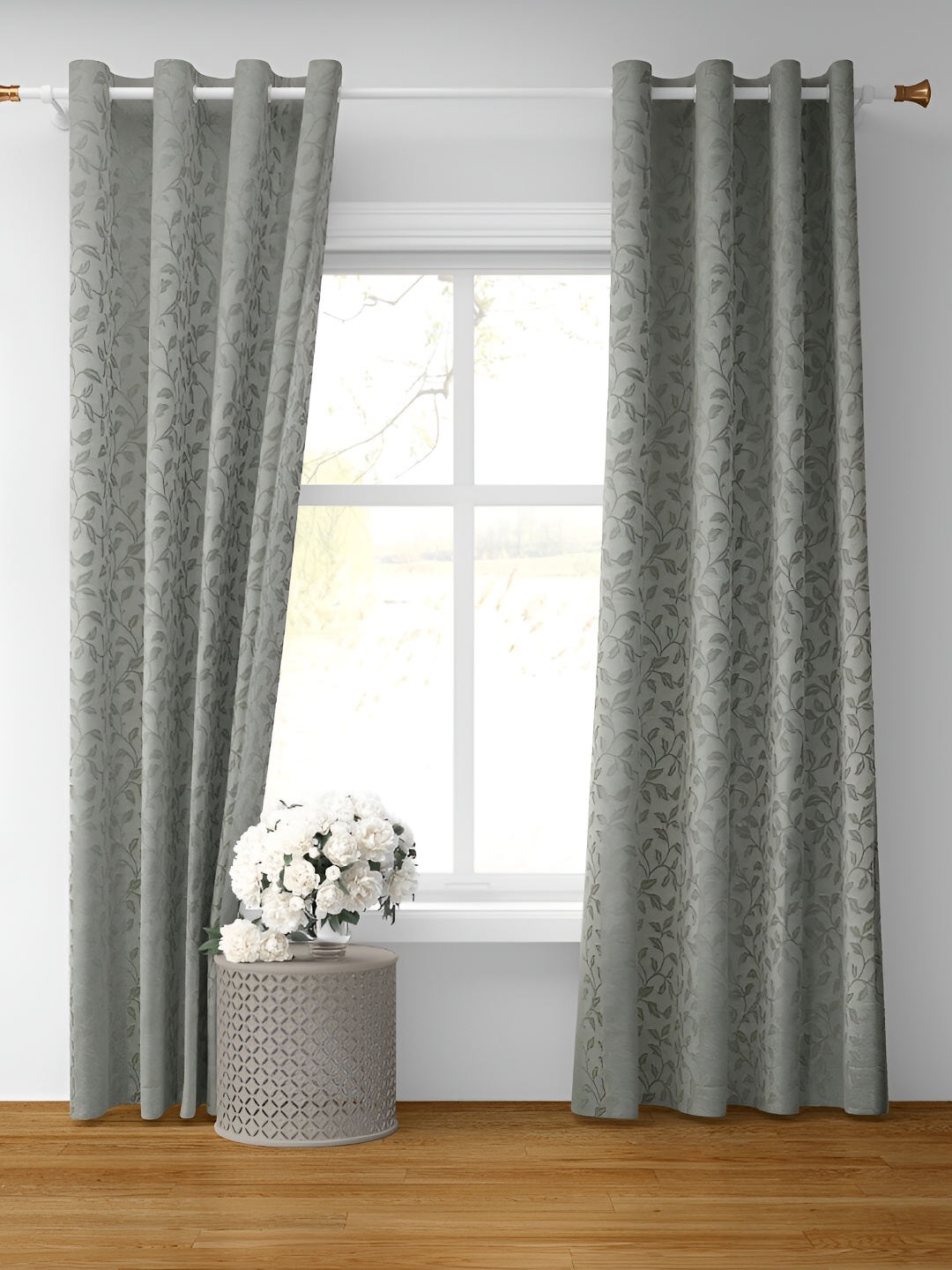 

EISMOURAH Apex Grey 2 Pieces Floral Room Darkening Jacquard Door Curtain