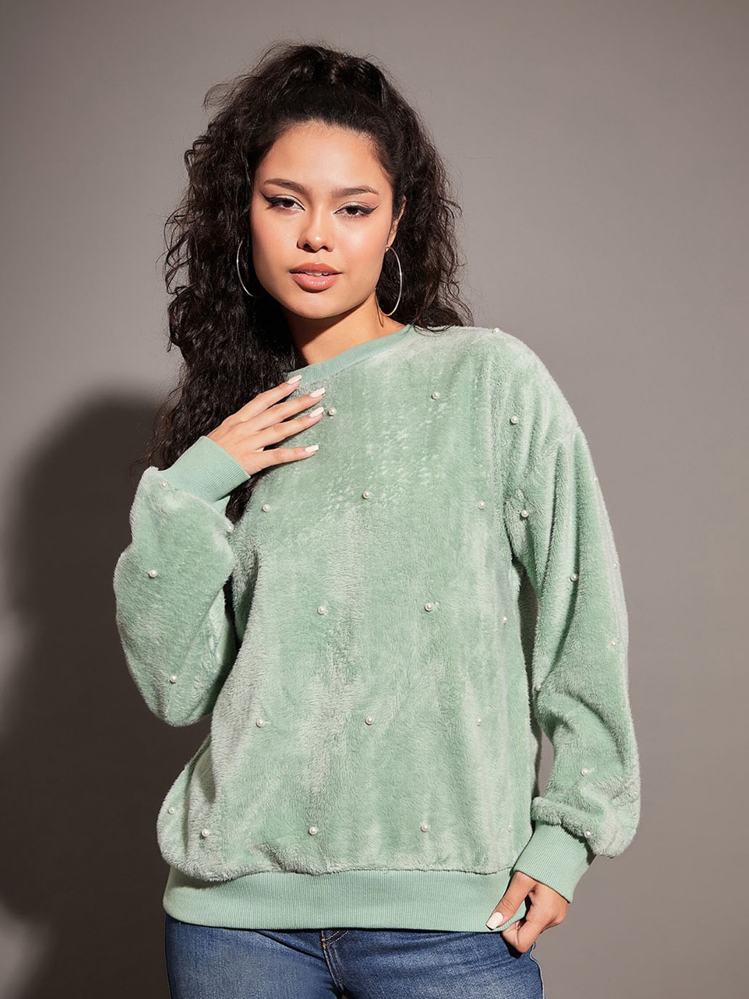 

SASSAFRAS Sea Green Embellished Detail Pullover