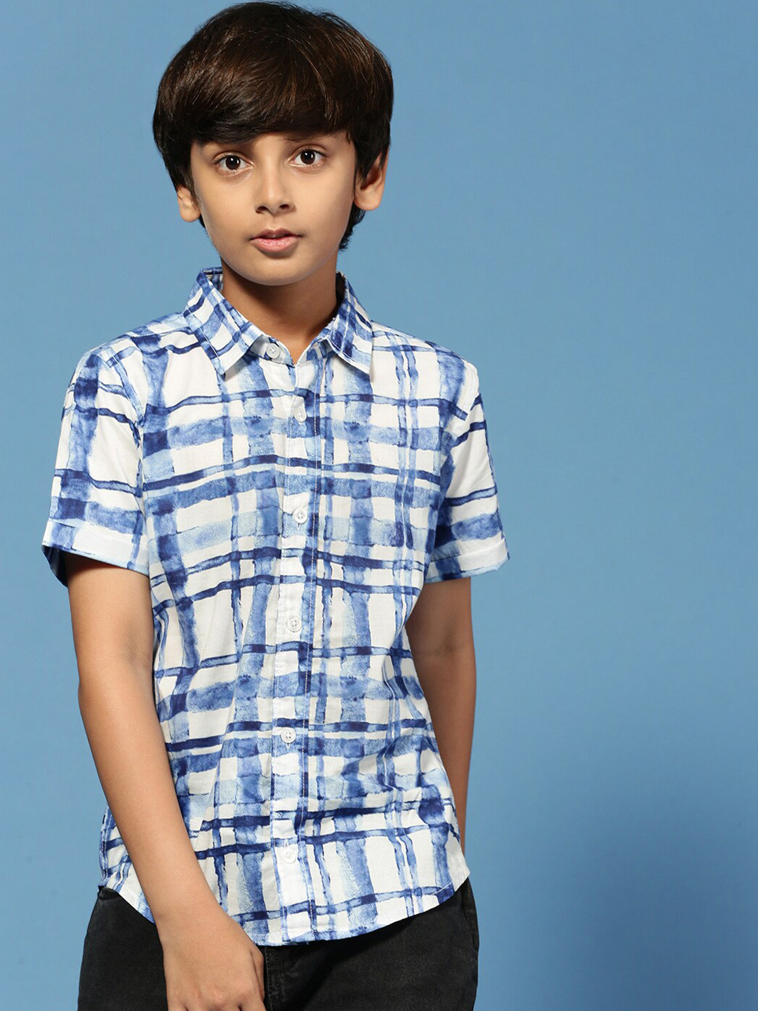 

PIPIN Original Boys Checked Short Sleeves Cotton Shirt, Blue