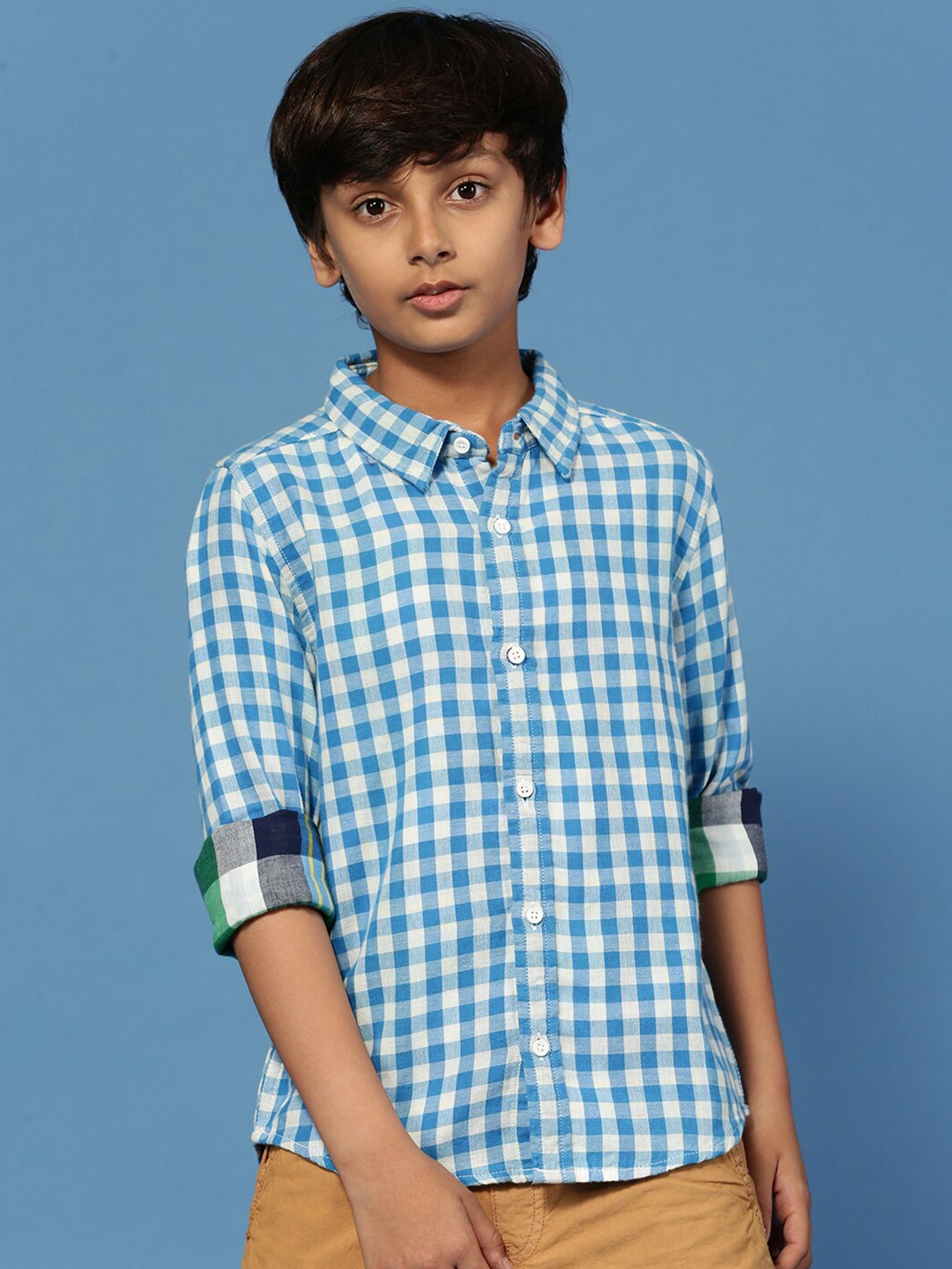 

PIPIN Boys Original Gingham Checked Long Sleeves Cotton Casual Shirt, Blue