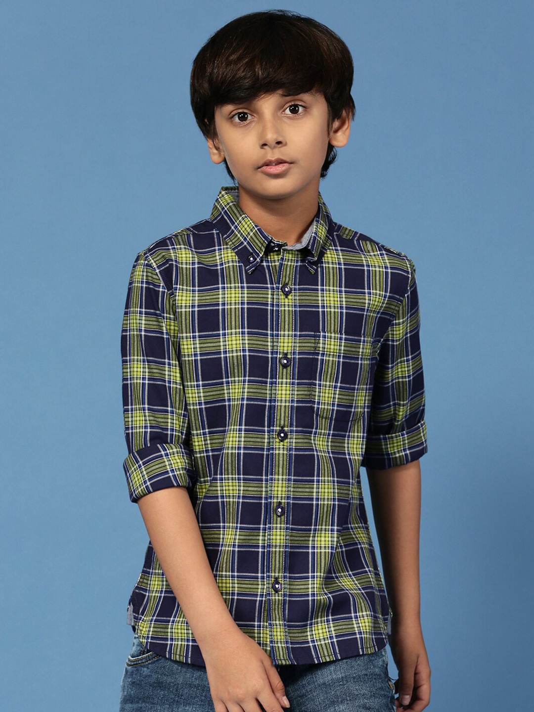 

PIPIN Boys Original Tartan Checked Cotton Casual Shirt, Green