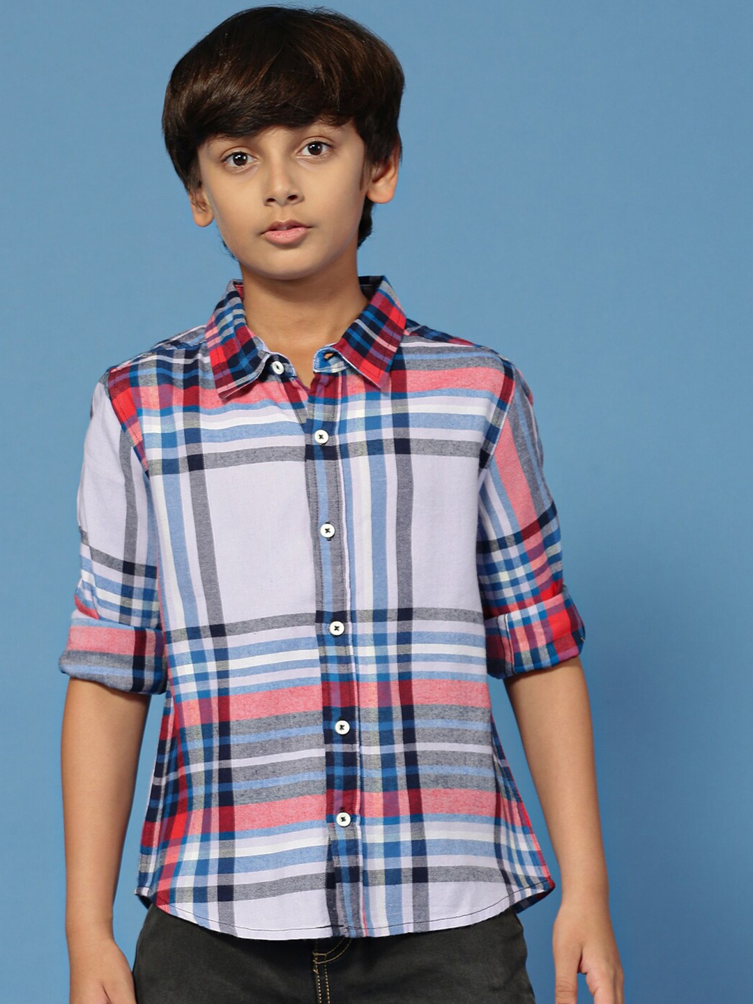 

PIPIN Boys Original Tartan Checked Cotton Casual Shirt, Blue
