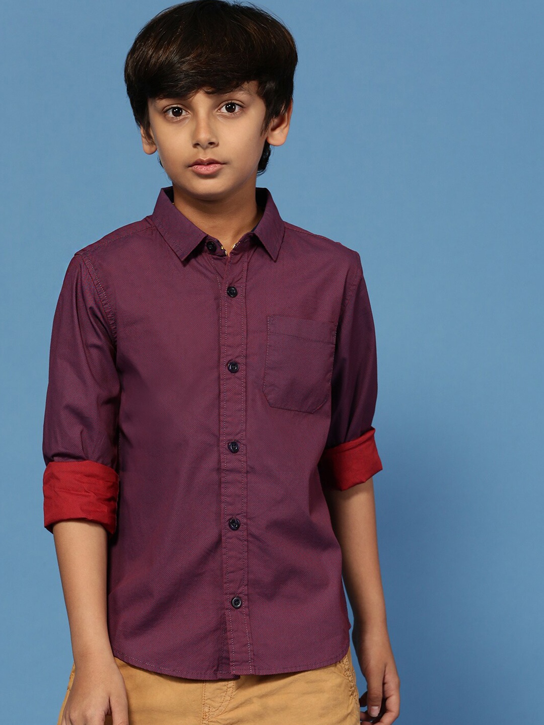 

PIPIN Boys Original Spread Collar Cotton Casual Shirt, Violet