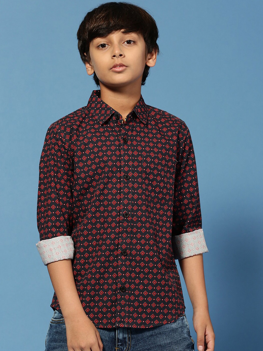 

PIPIN Boys Original Floral Printed Cotton Casual Shirt, Black