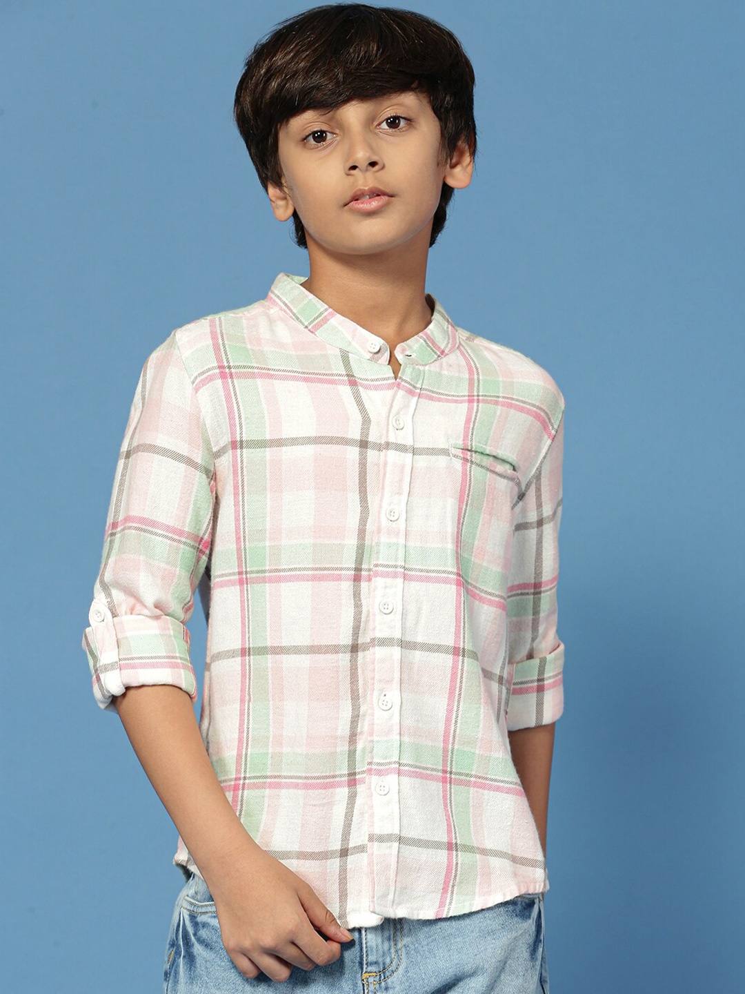 

PIPIN Boys Original Tartan Checked Cotton Casual Shirt, White