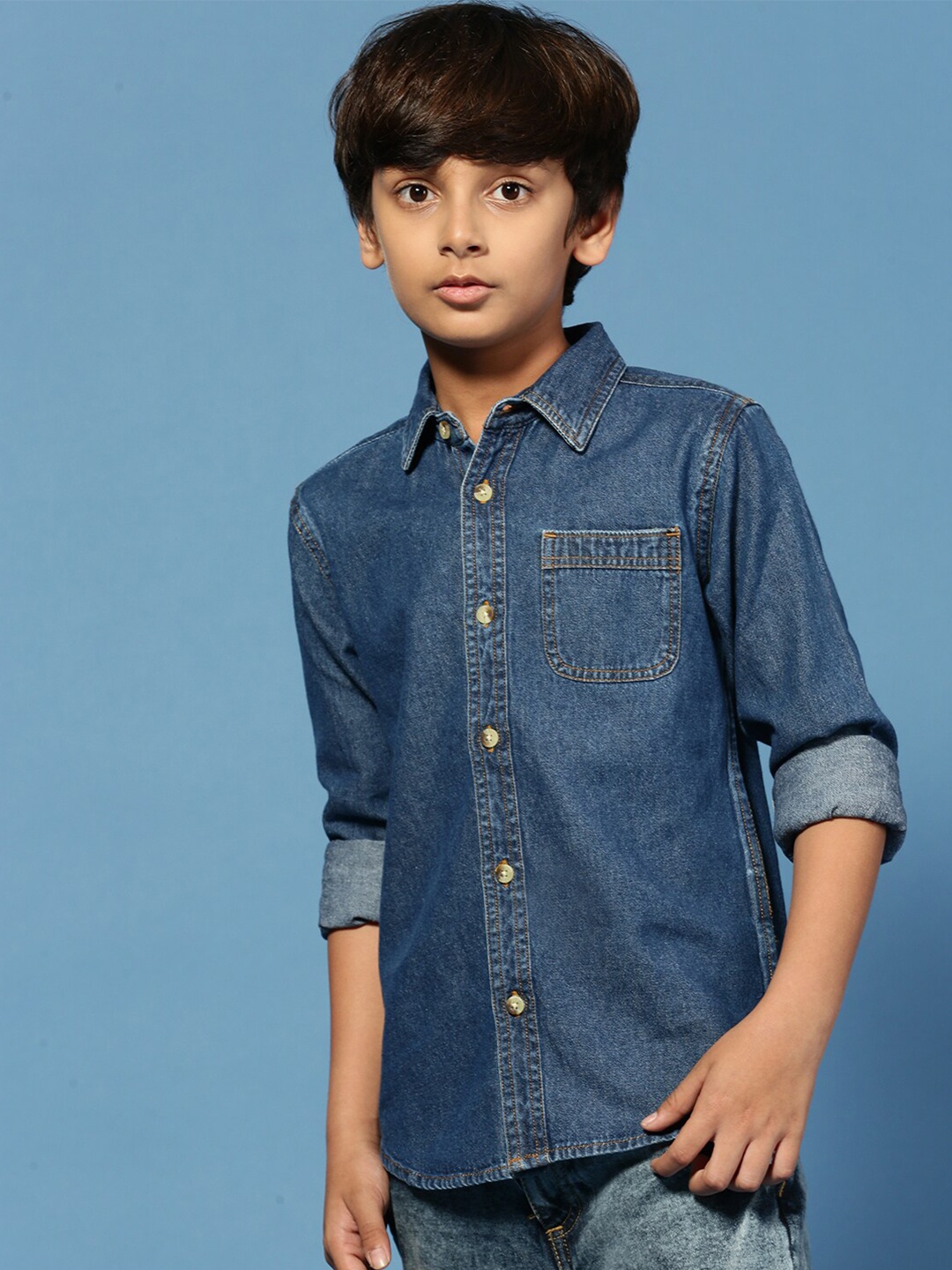 

PIPIN Boys Original Spread Collar Cotton Shirt, Blue