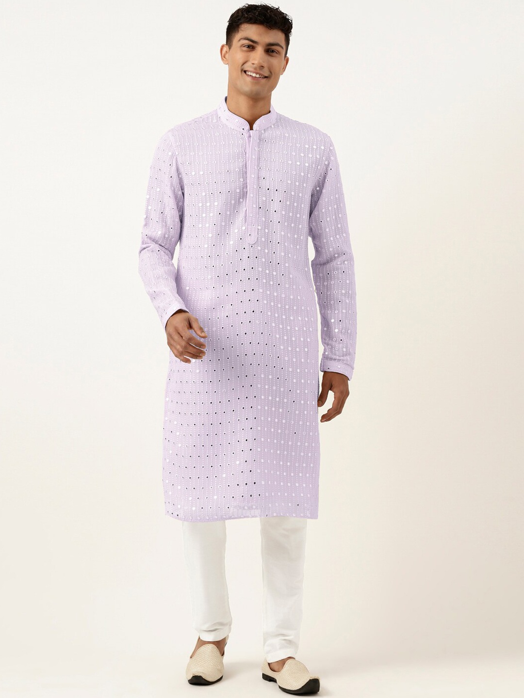 

TheEthnic.Co Ethnic Motifs Embroidered Regular Mirror Work Kurta with Trousers, Lavender